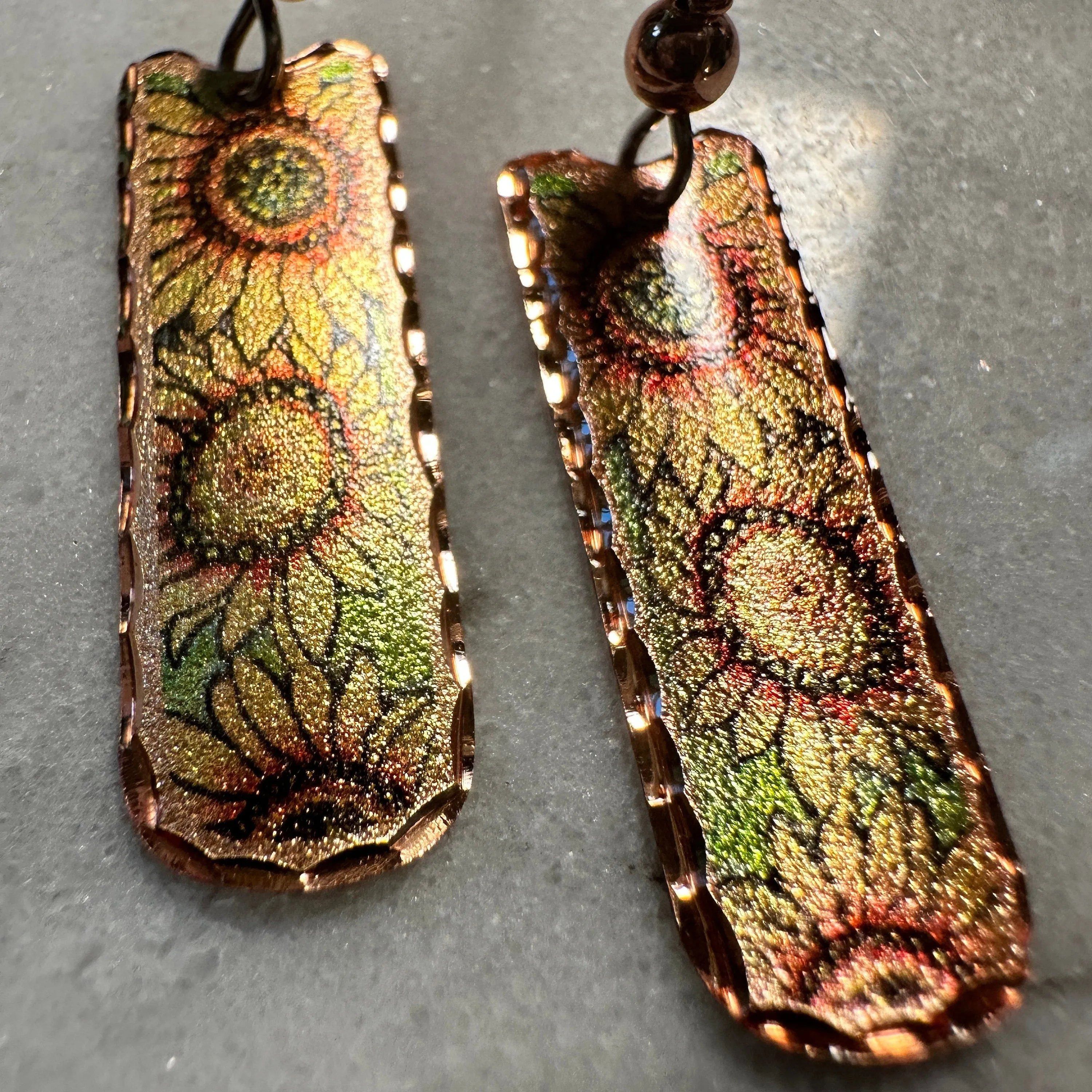 Other Handcrafted Copper Diamond Cut Sunflower Wire Drop Earrings, Size ONE SIZE - 6 Thumbnail