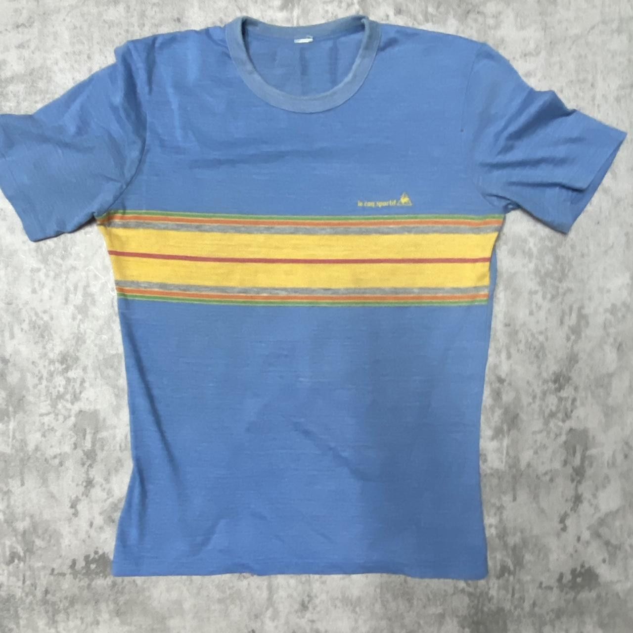 Le Coq Sportif Blue and yellow vintage 70s striped cotton t-shirt fashion Size US M / EU 48-50 / 2 - 1 Thumbnail