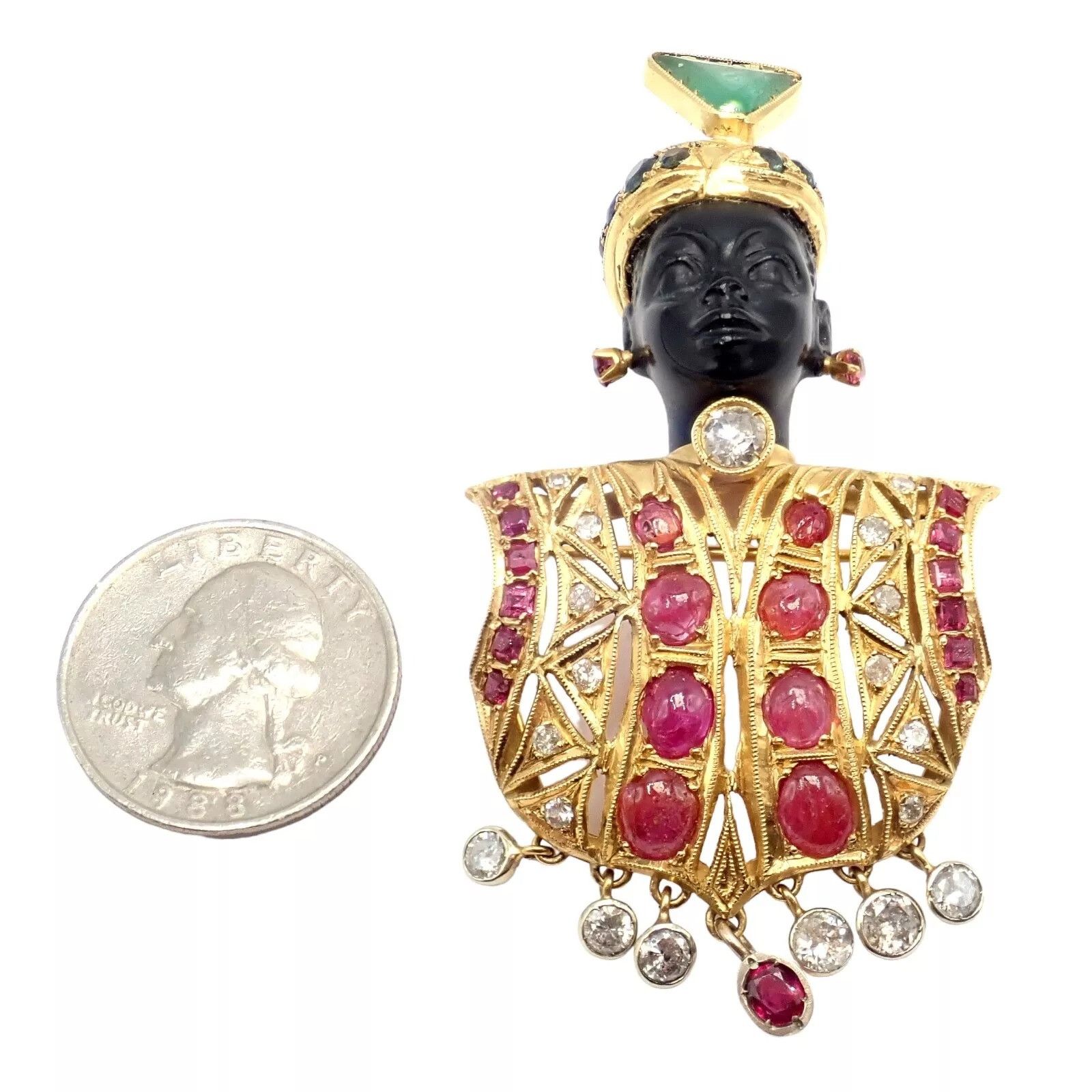 Vintage Ethel Merman 18k Yellow Gold Blackamoor Diamond Ruby Brooch Size ONE SIZE - 5 Thumbnail
