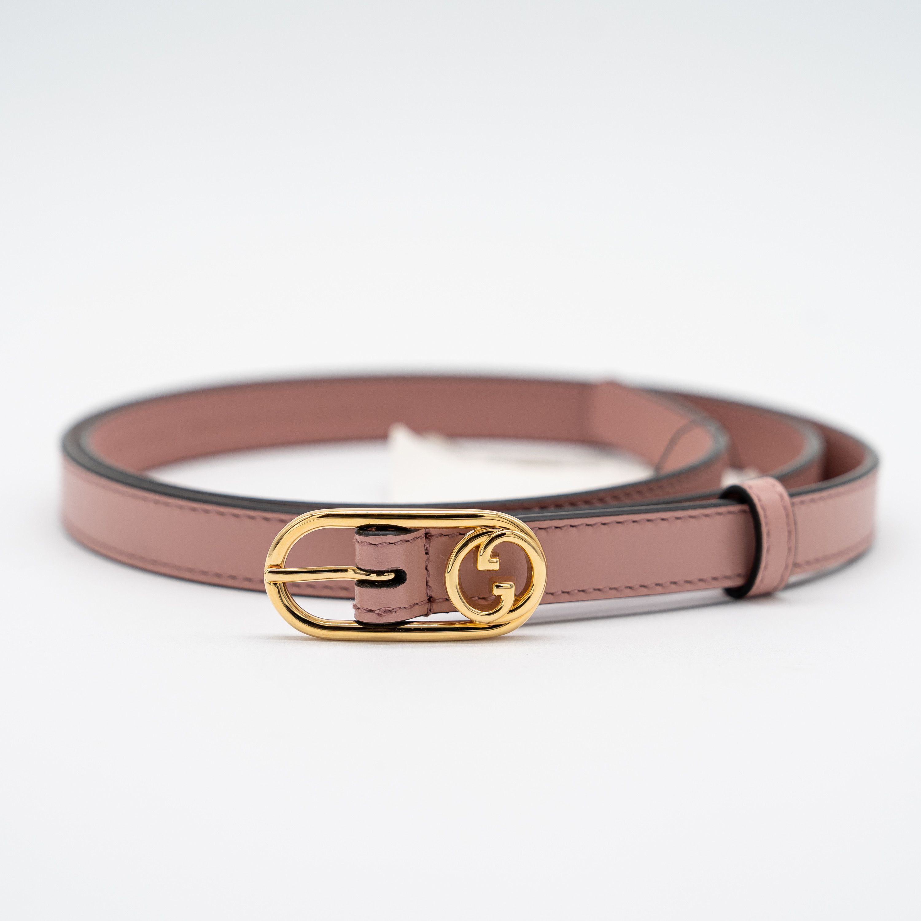 Gucci Gucci Interlocking G Slim Thin Leather Belt Rose Pink Gold Size ONE SIZE - 1 Thumbnail