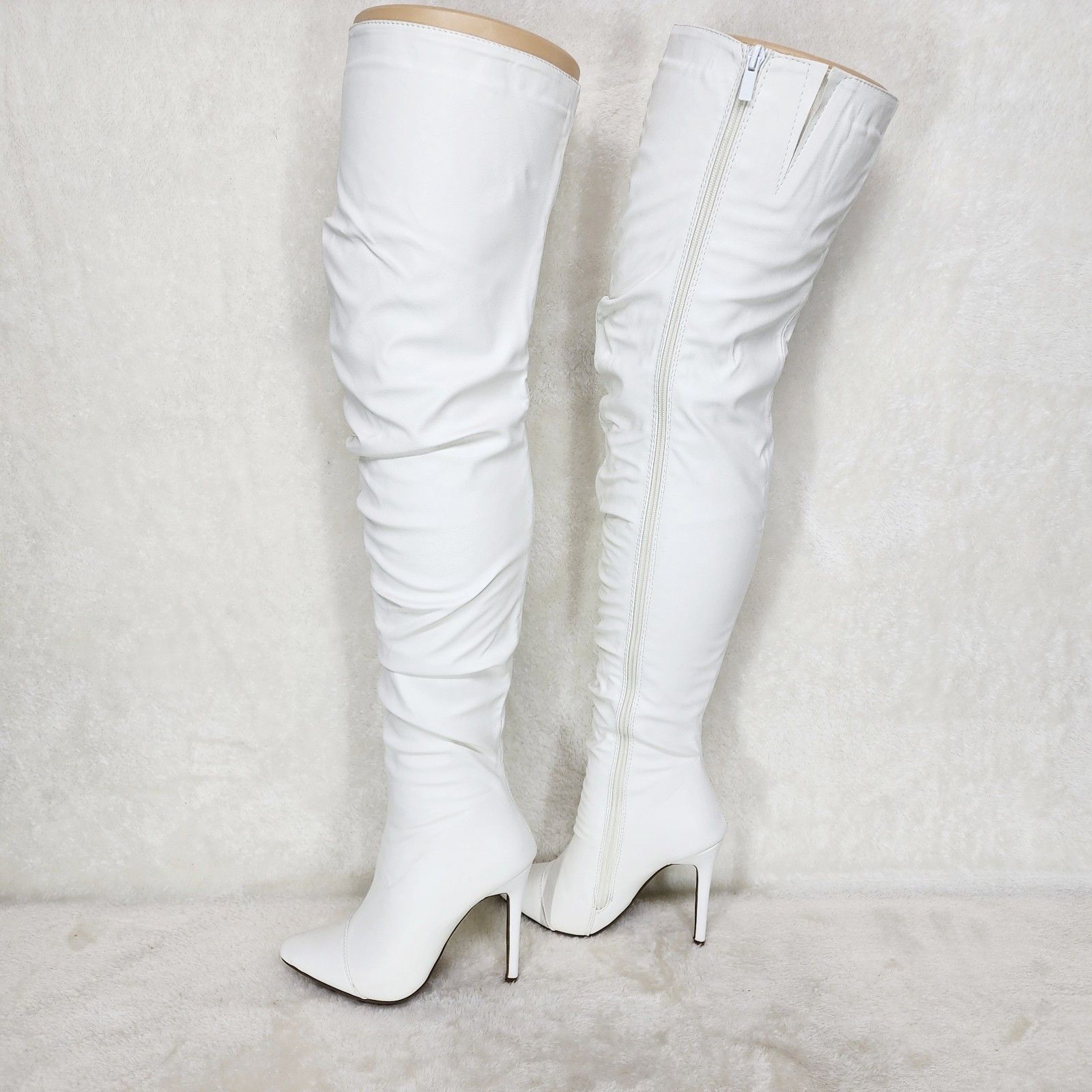 Other Victoria White Thigh High Over The Knee Slouch Scrunch Boots Size US 9 / IT 39 - 4 Thumbnail