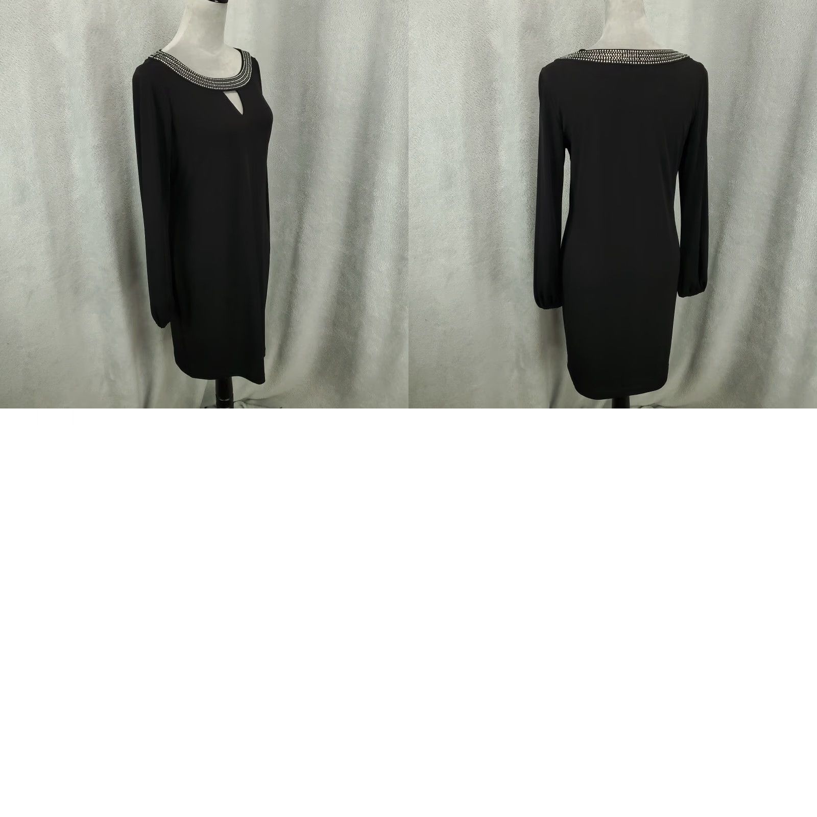 Calvin Klein Calvin Klein Black Dress Womens Size 6 Mini Short Dress Rhinestone Keyhole Neck Blk Velvet Size M / US 6-8 / IT 42-44 - 8 Thumbnail