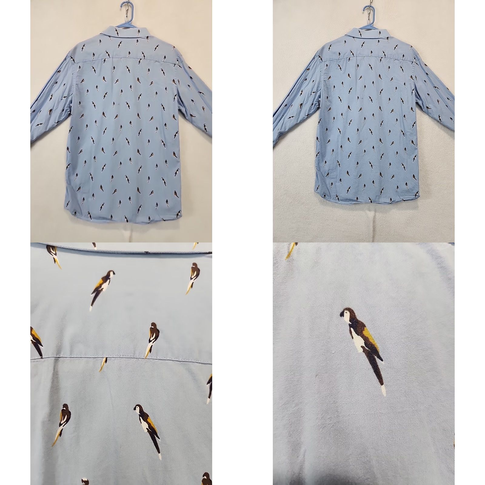 Vintage Crosby & Howard Stretch Light Blue Mens L Button-Down Shirt Bird Parrot Dress LS Slim Cotton Woven Casual Wear Size 42R - 10 Thumbnail