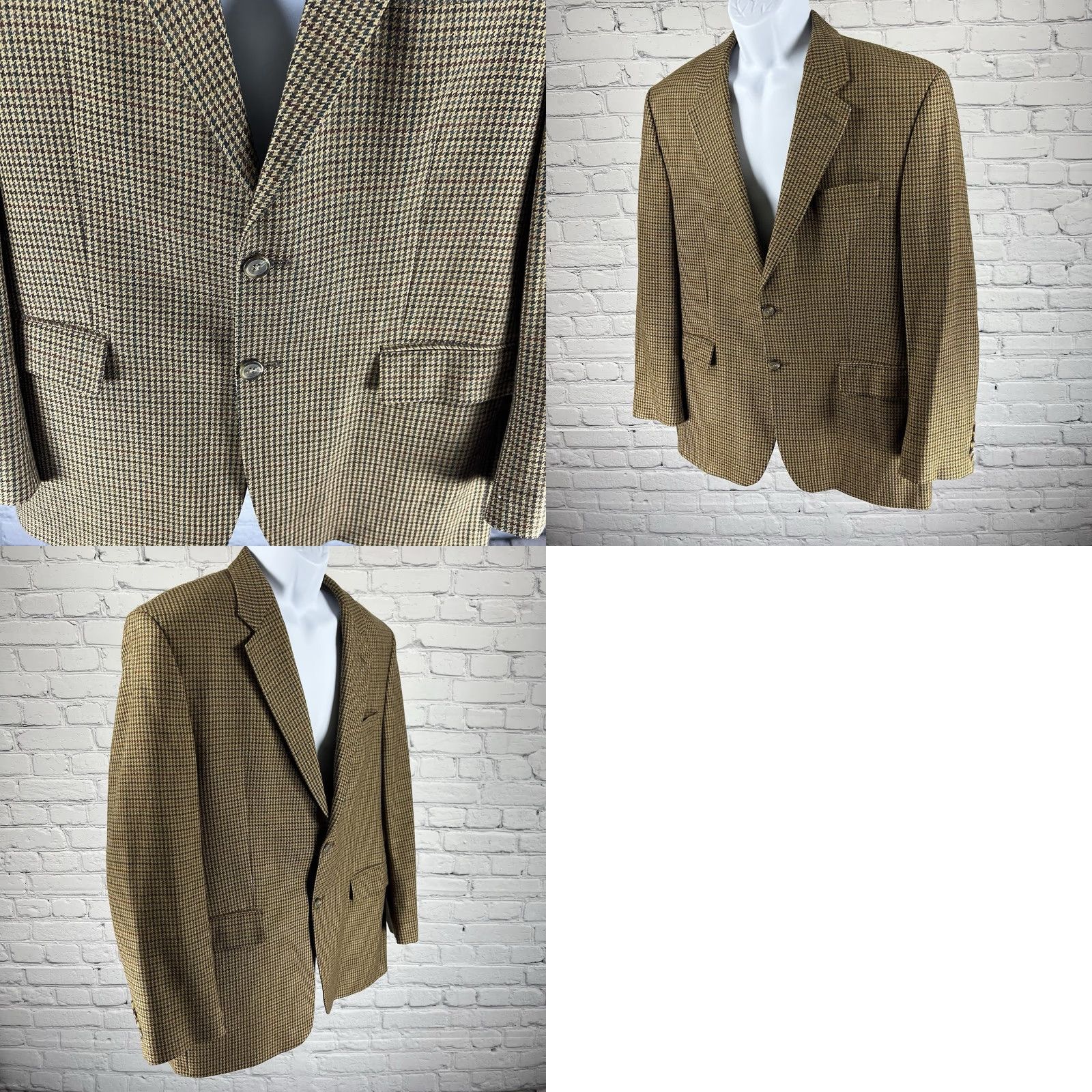 Ralph Lauren VTG Lauren Ralph Lauren Brown Houndstooth Lambswool Blend Blazer Sport Coat 44 Men Single-Breasted Notch Lapel 2 Piece 4-Button Dry Clean Only Wool Size 44R - 9 Thumbnail