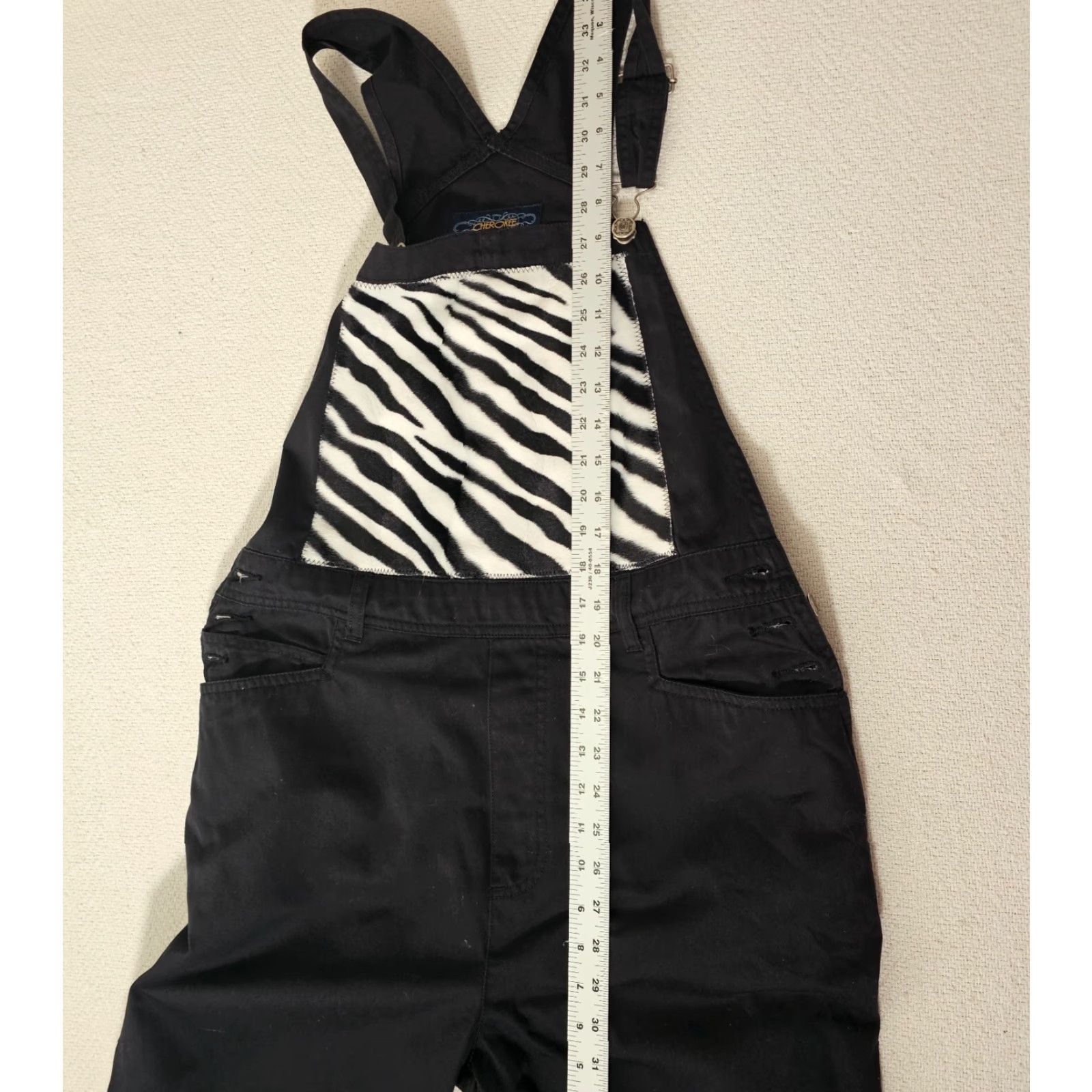 Cherokee VINTAGE Cherokee Cropped Overalls Black Denim Zebra Patch Jeweled Legs M Jeans Women Cropped Style Size 32" / US 10 / IT 46 - 4 Thumbnail