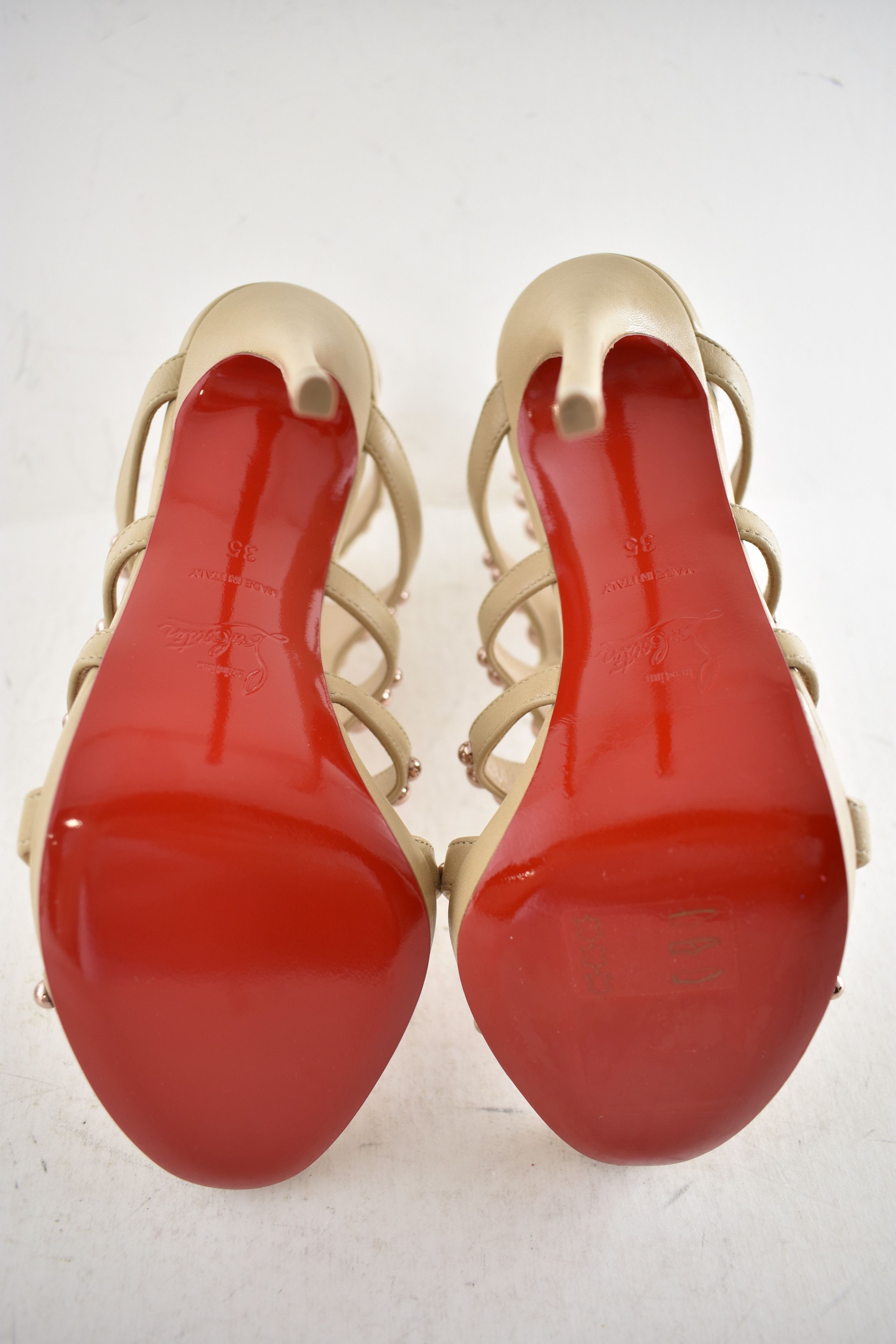 Christian Louboutin Amazoubille 120 Nude Beige Lace Up Tie Sandal Heel Pump 35 Size US 5 / IT 35 - 15 Thumbnail