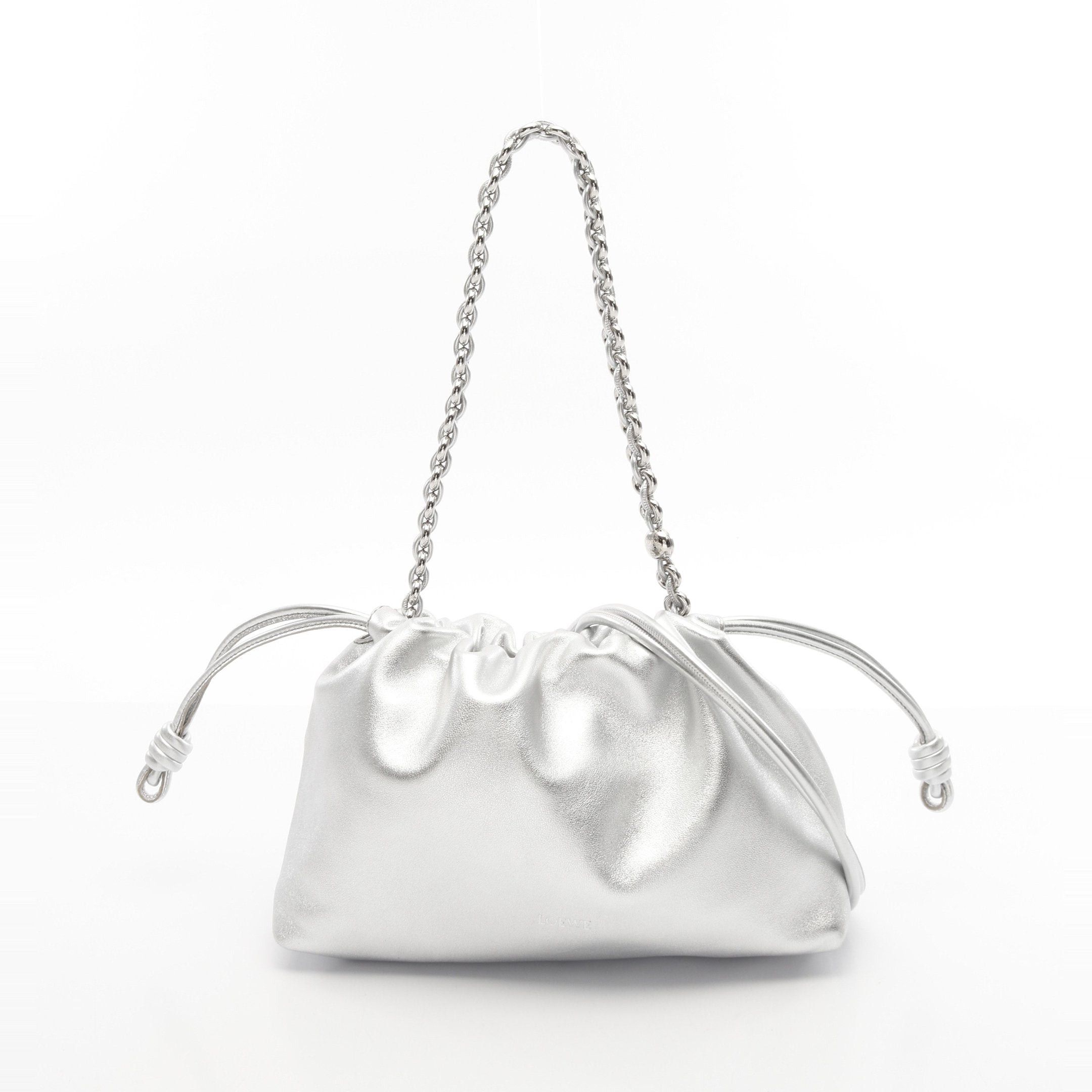 Loewe Flamenco Perth Medium Chain Shoulder Bag Leather Silver, Women's