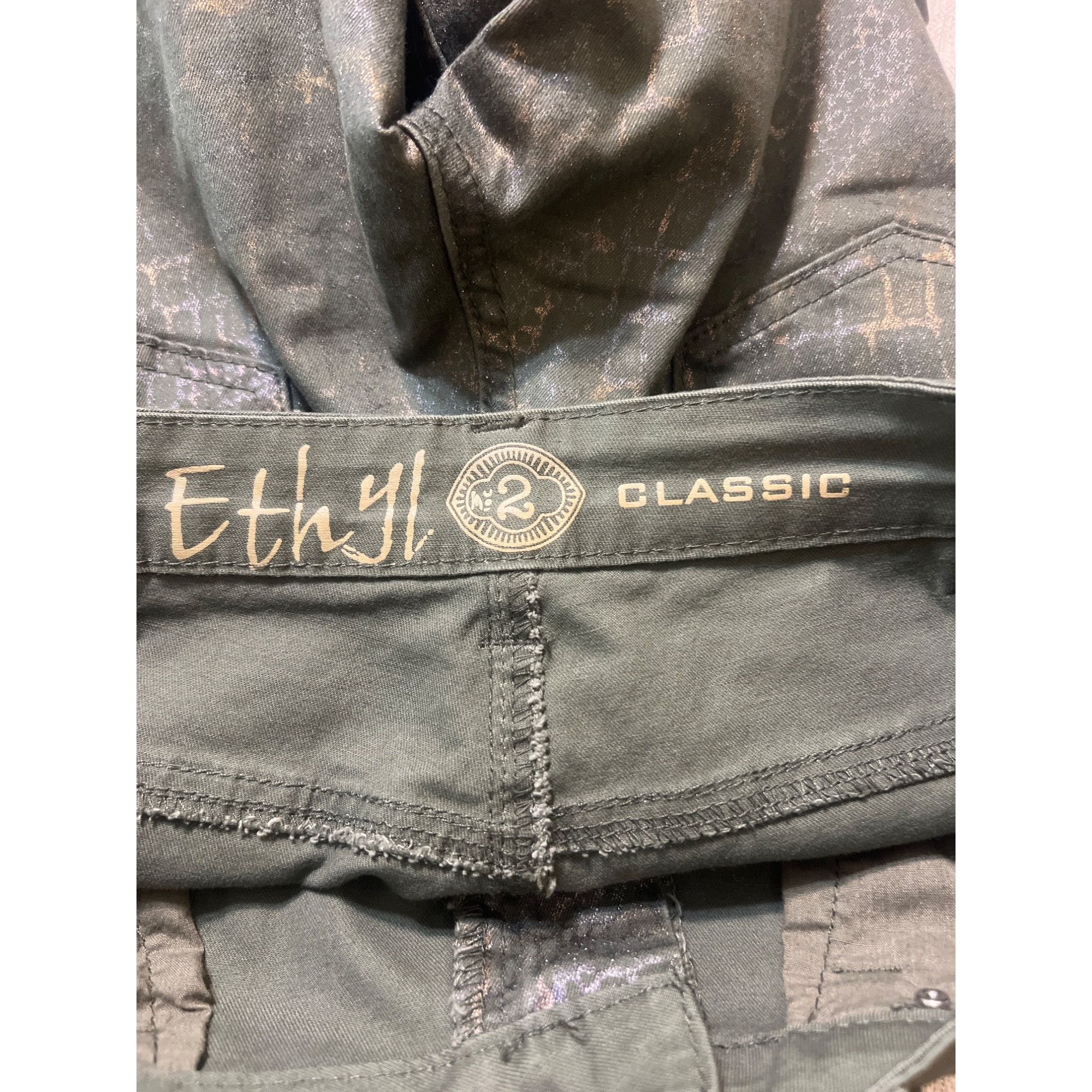Other Ethyl Classic Jeans Olive Green Metallic Snake Print Rhinest Size 26" / US 2 / IT 38 - 6 Thumbnail