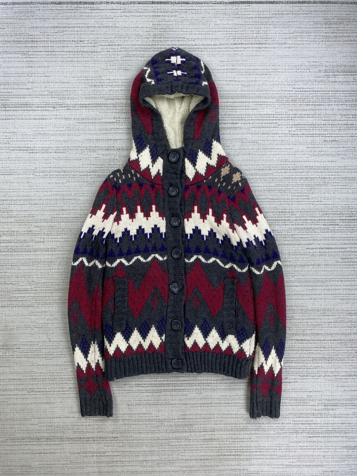 Japanese Brand Vintage Leshop Navajo Style Fullbutton Knit Hoodie Size US S / EU 44-46 / 1 - 1 Thumbnail