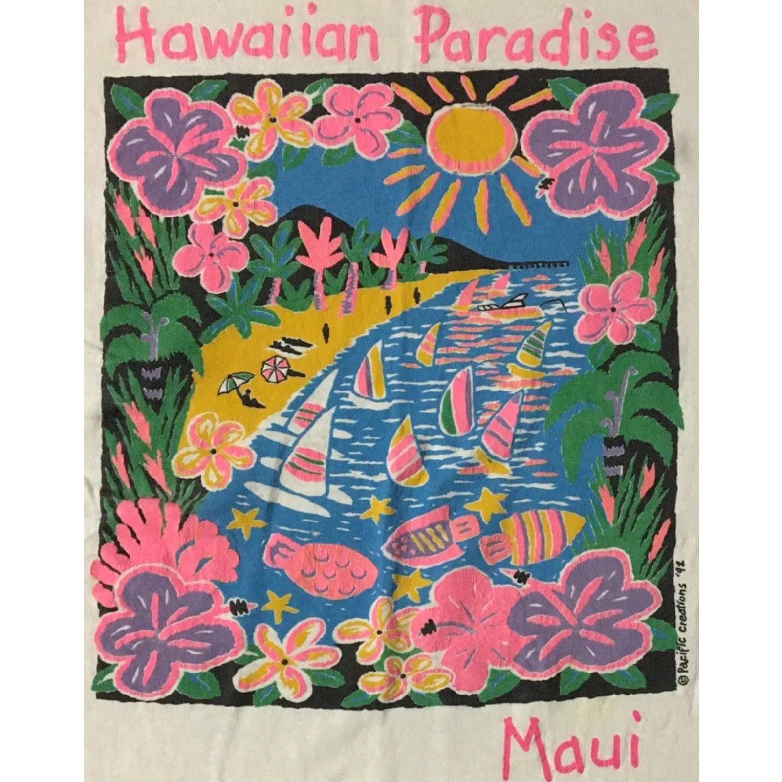 Paradise VINTAGE 90s Maui Hawaii Paradise Distress Shirt S White Beach Grunge Surf Art T-Shirt Mens Small Single Stitch Kawaii? Size US S / EU 44-46 / 1 - 2 Thumbnail