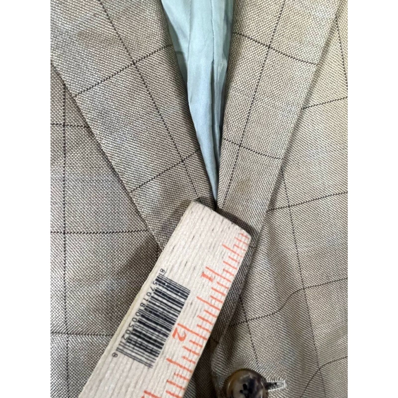 Vintage Hickey Freeman Sport Coat Blazer Men 46R Beige Plaid Wool Silk Two-Button Notch Lapel Regular Length Size 46R - 6 Thumbnail