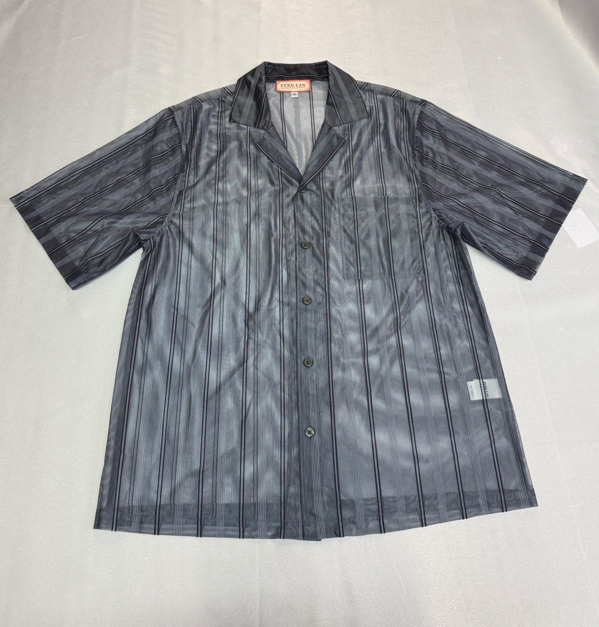Other Silver Satin Stripe Short Sleeve Shirt – Y2K Retro Lounge Size US M / EU 48-50 / 2 - 1 Thumbnail