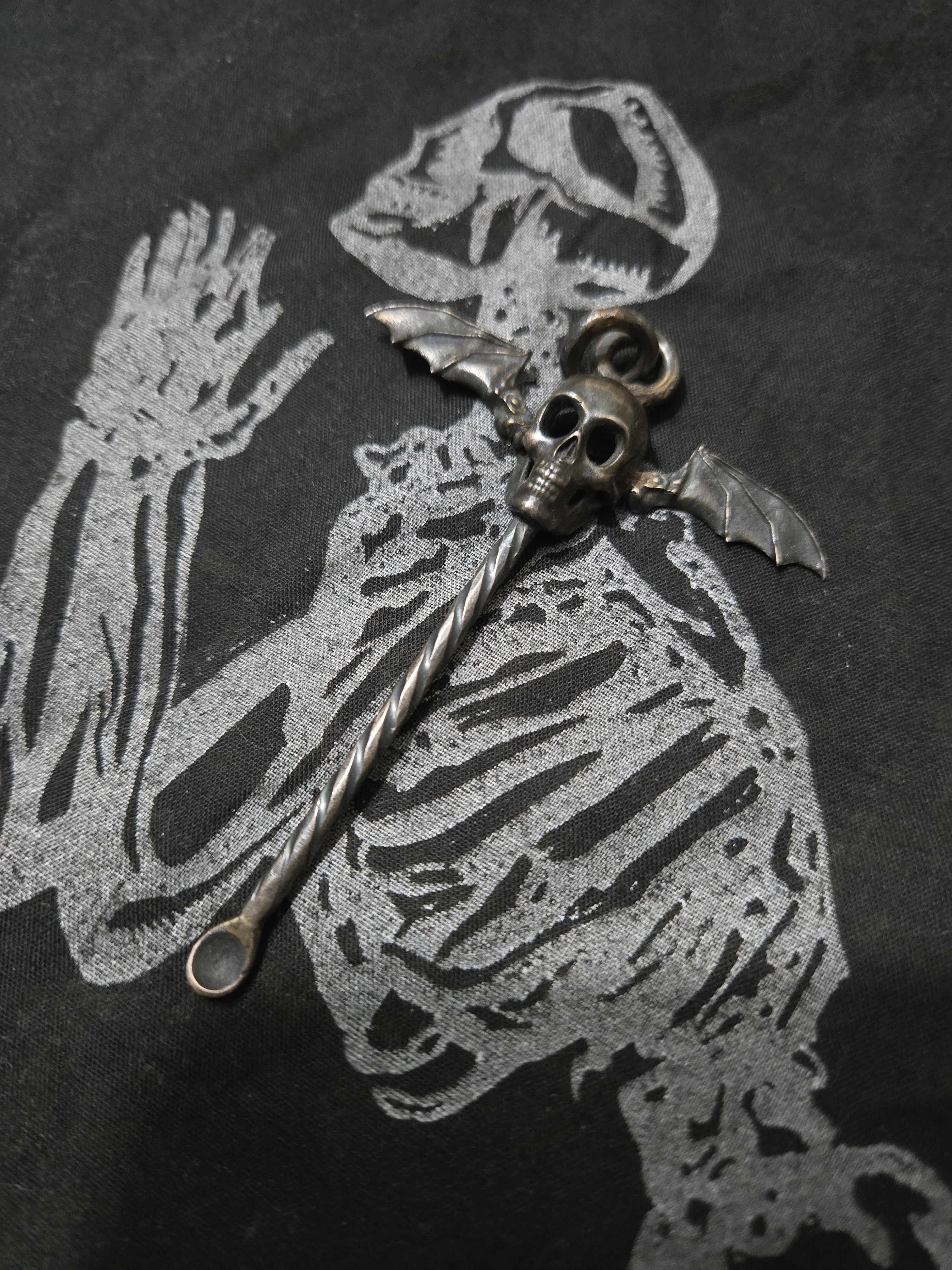 Sterling Silver Sterling silver bat winged skull spoon pendant Size ONE SIZE - 3 Thumbnail