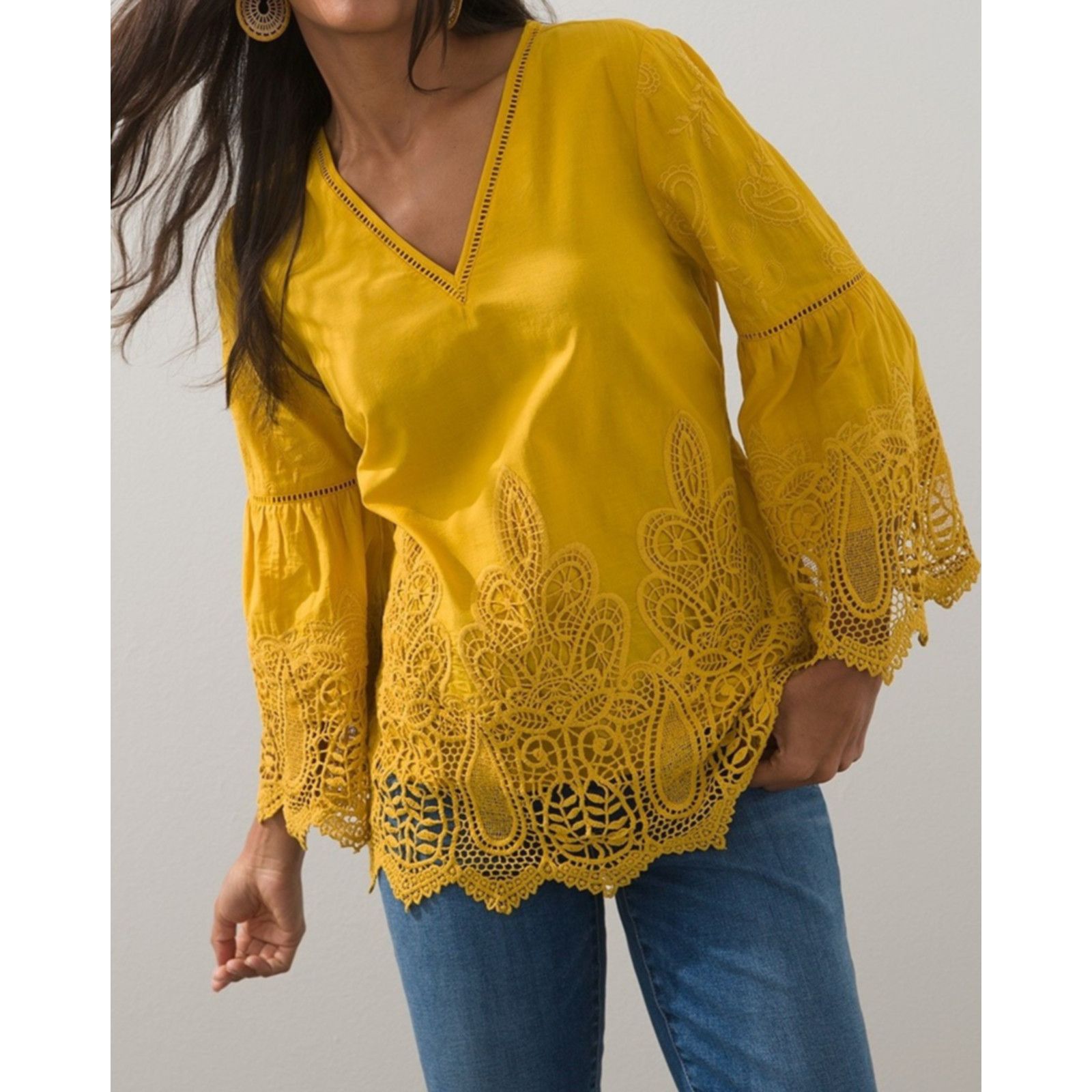 Chicos NWT CHICO'S Boho Embroidered Lace Bell Sleeve Blouse Size L Size XL / US 12-14 / IT 48-50 - 5 Thumbnail