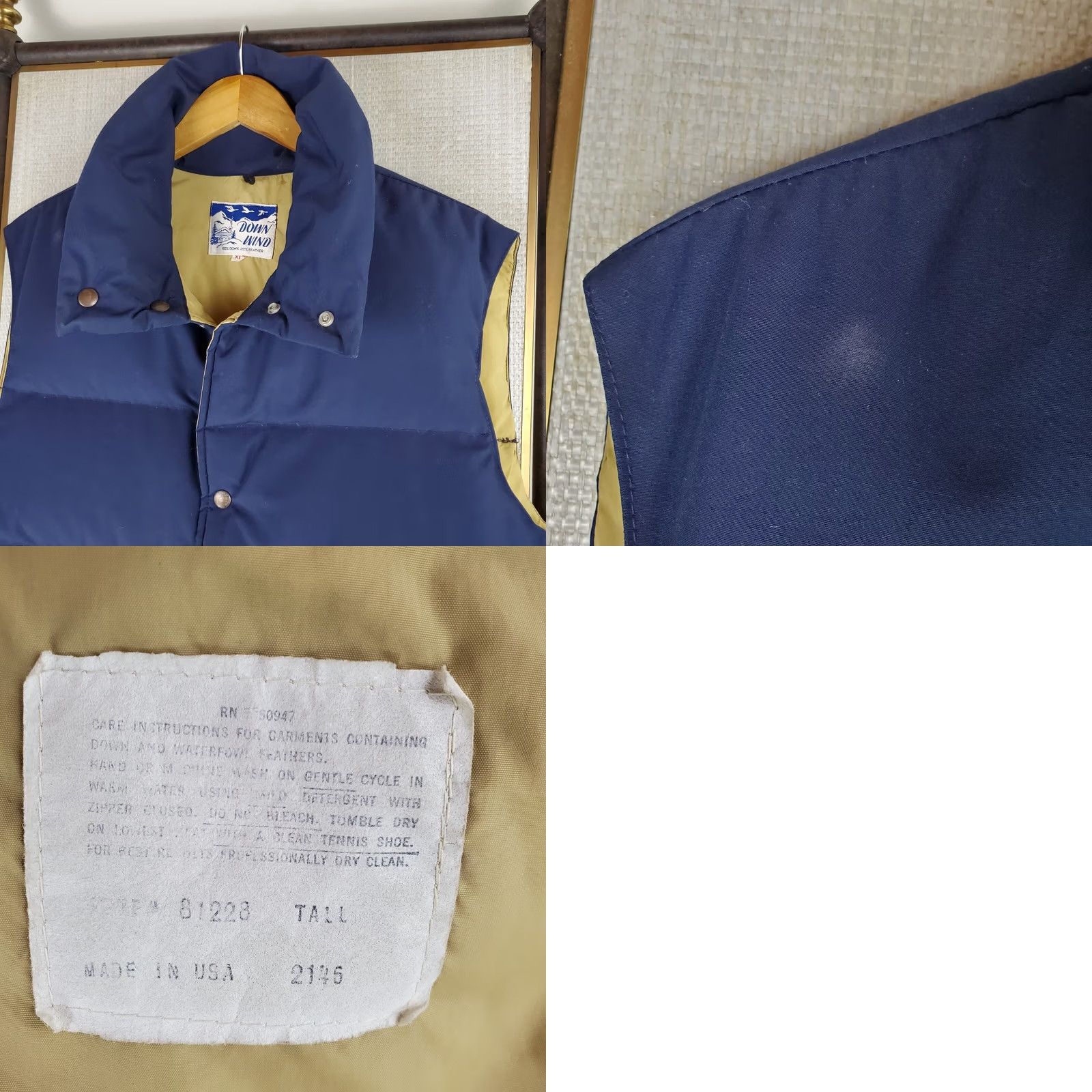 Vintage VINTAGE Down Wind Vest XL Tall Blue Goose Down Quilted Puffer Snap Front Insulated Wind Water Resistant Mens Vest Gilet Waistcoat USA Made XS no? Size US XL / EU 56 / 4 - 9 Thumbnail