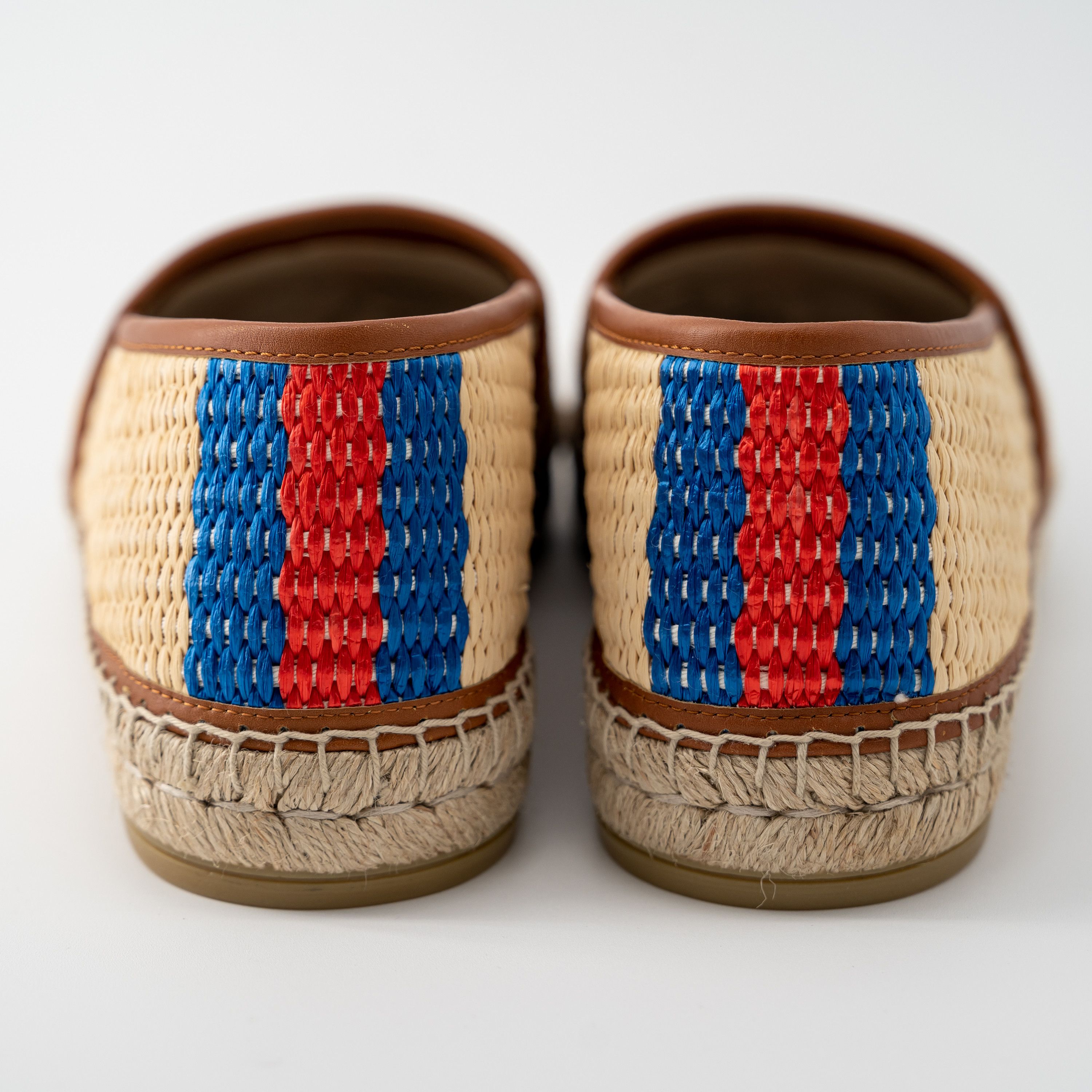 Gucci 9.5G Gucci Brown Raffia GG Espadrilles Red Blue Stripe Size US 10 / EU 43 - 4 Thumbnail