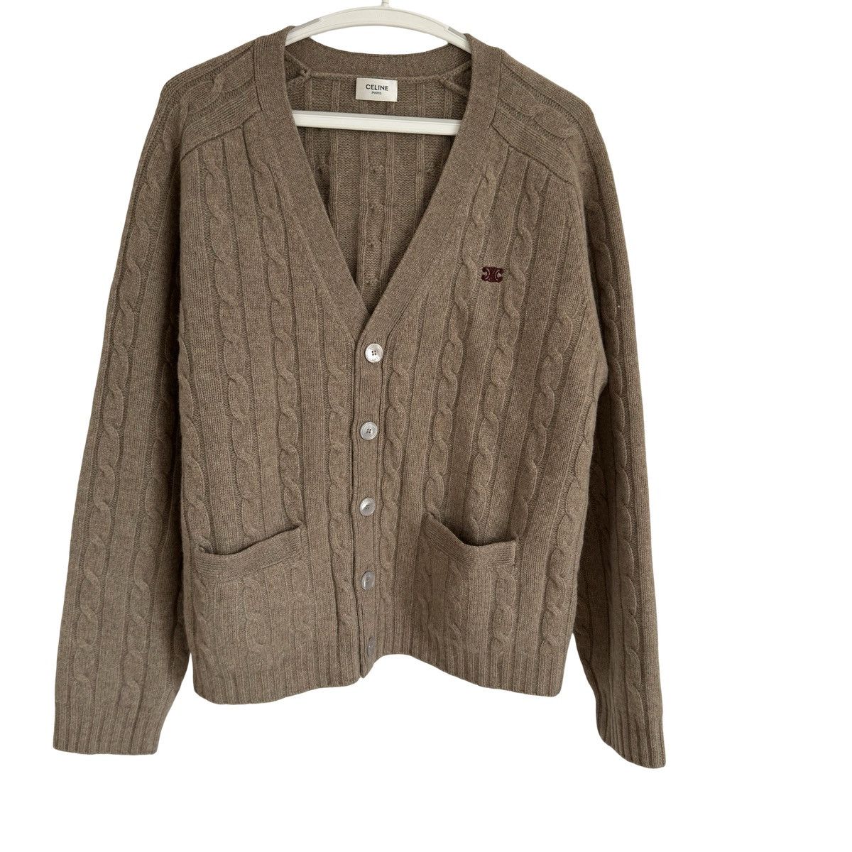 Celine Celine Brown Cable Knit V-Neck Cardigan Size US M / EU 48-50 / 2 - 1 Thumbnail