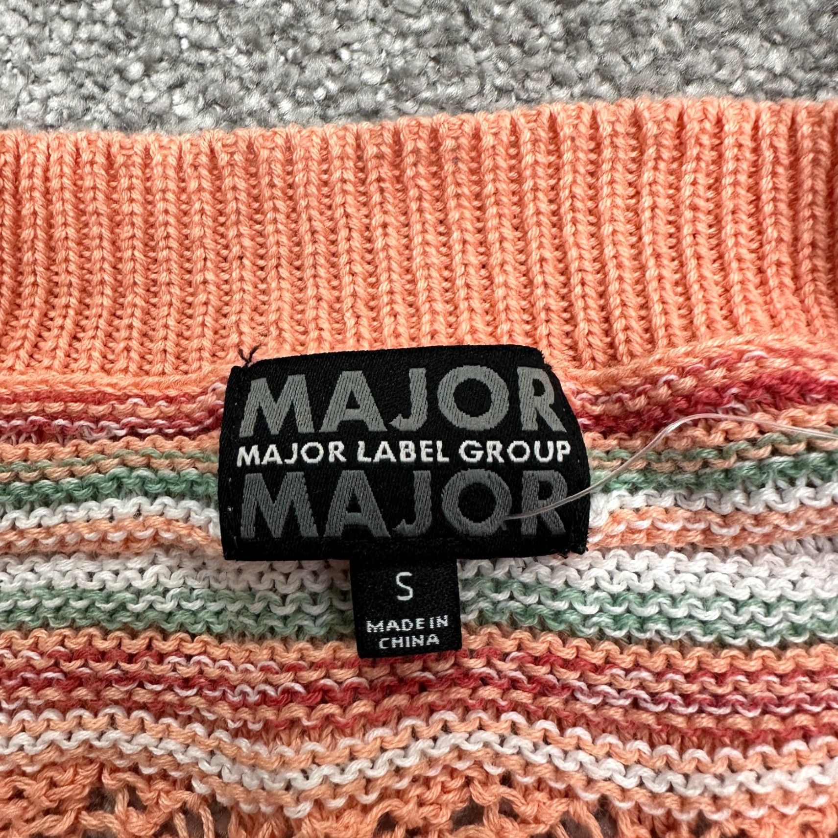 Vintage Major Label Group Cardigan Women S Orange Striped Crochet Cotton Spandex Open-Knit Button Logo Breathable Lightweight Casual Womens Size S / US 4 / IT 40 - 6 Thumbnail