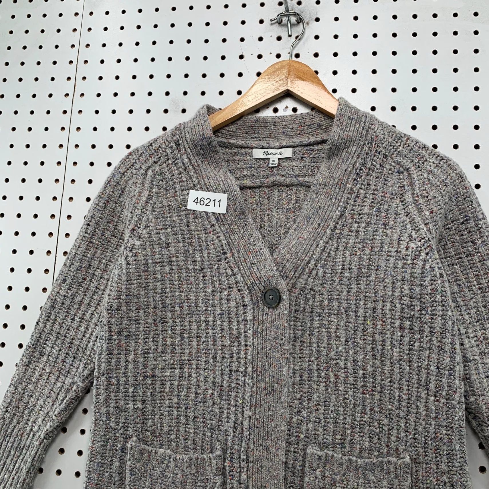 VINTAGE Madewell Wool Silk Cardigan Sweater Womens XS Rib Knit Speckled Pockets