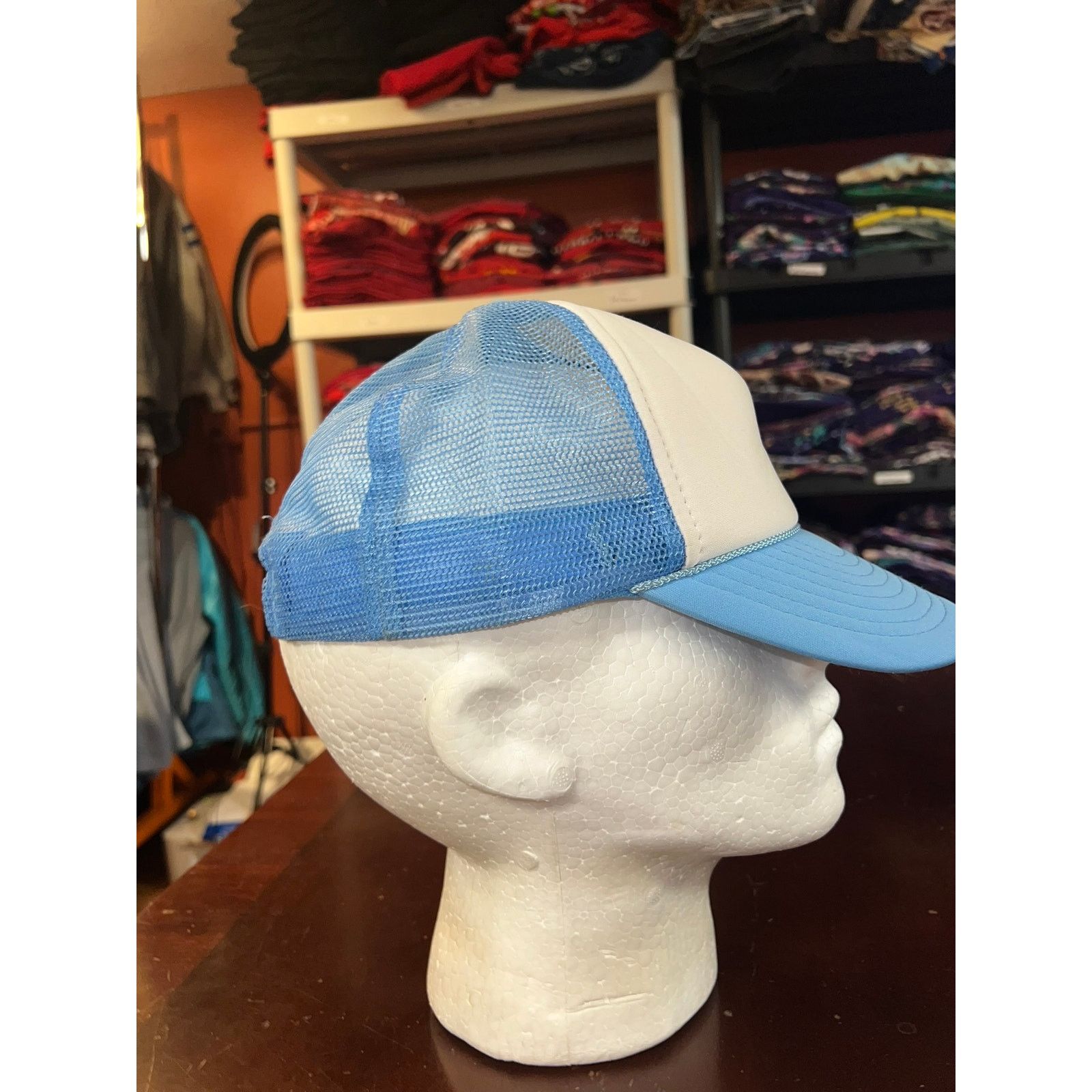 Vintage Vintage White Blue Hat Trucker Blank Cap Snapback Headwear Size ONE SIZE - 5 Thumbnail