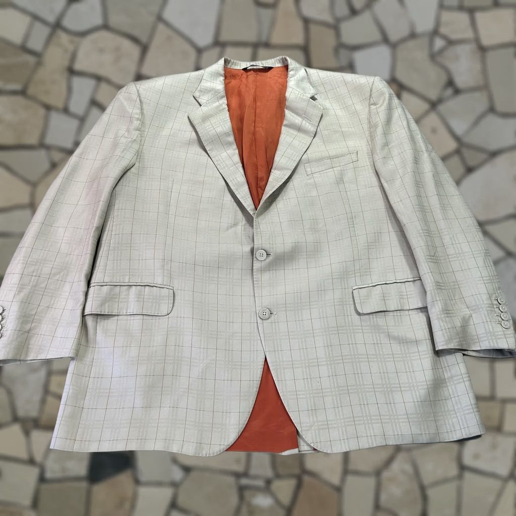 Vintage Coppley Black Label Blazer Mens 46 Beige Silk Wool Plaid Sport Coat Jacket Size 46R - 1 Thumbnail