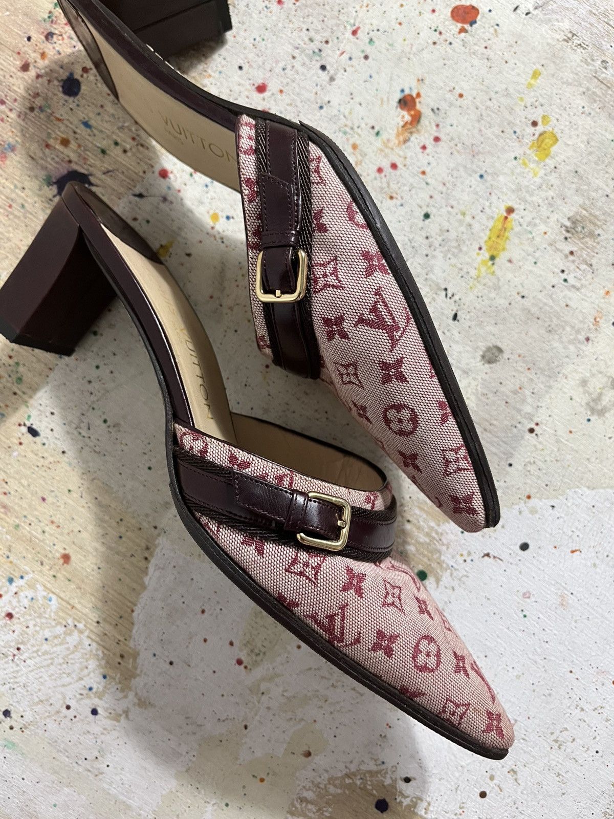 Louis Vuitton Louis Vuitton Cherry red Monogram Leather Canvas Mules Size US 5.5 / IT 35.5 - 9 Thumbnail