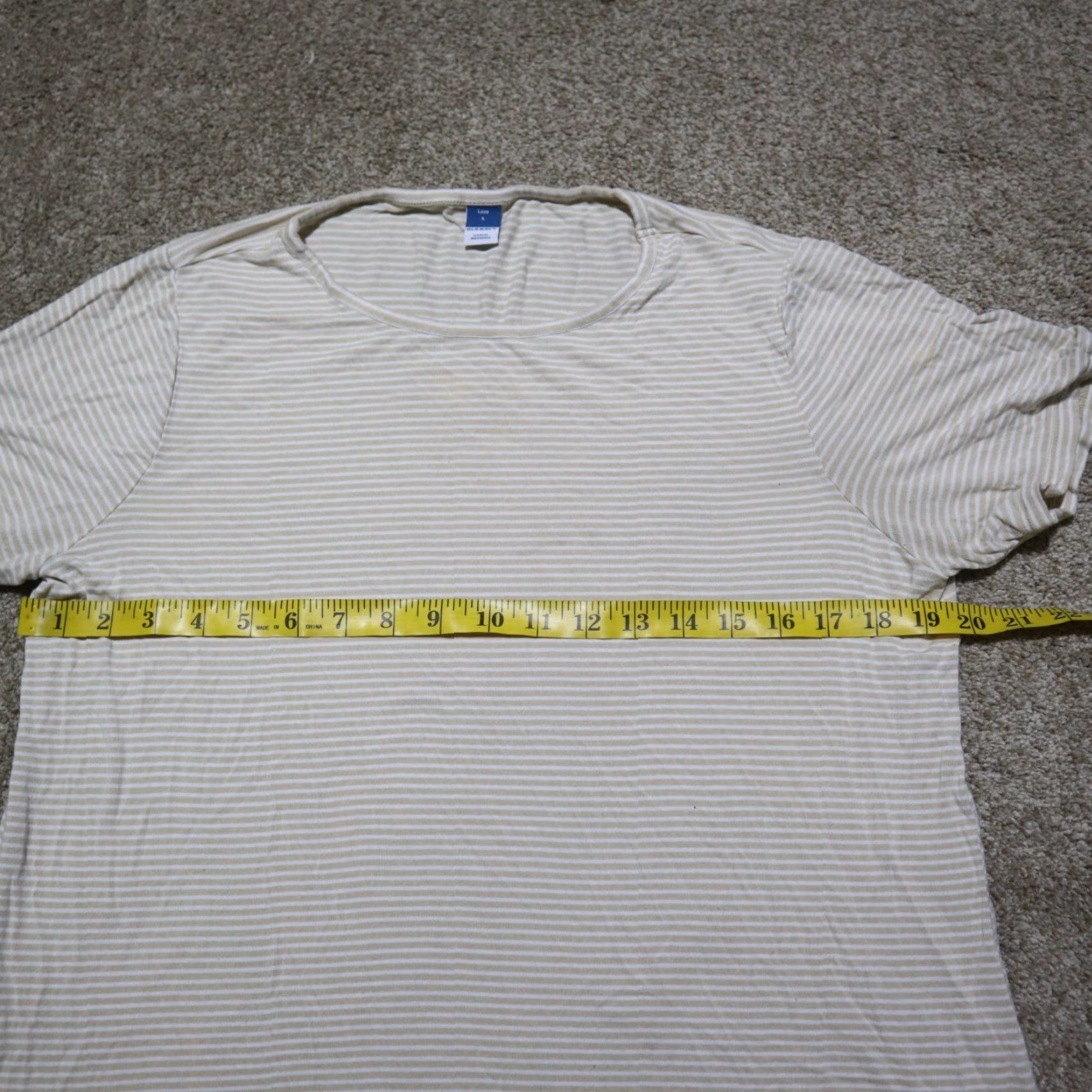 Old Navy Old Navy Shirt Women L Brown Striped Short Sleeve T-Shirt, Casual, Luxurious Navy Accents, Round Neck, 93% Cotton, 7% Polyester Size L / US 10 / IT 46 - 4 Thumbnail
