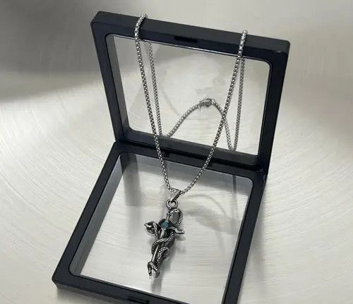 Jewelry Silver Snake & Cross - Blue Gemstone Pendant Necklace Size ONE SIZE - 1 Thumbnail
