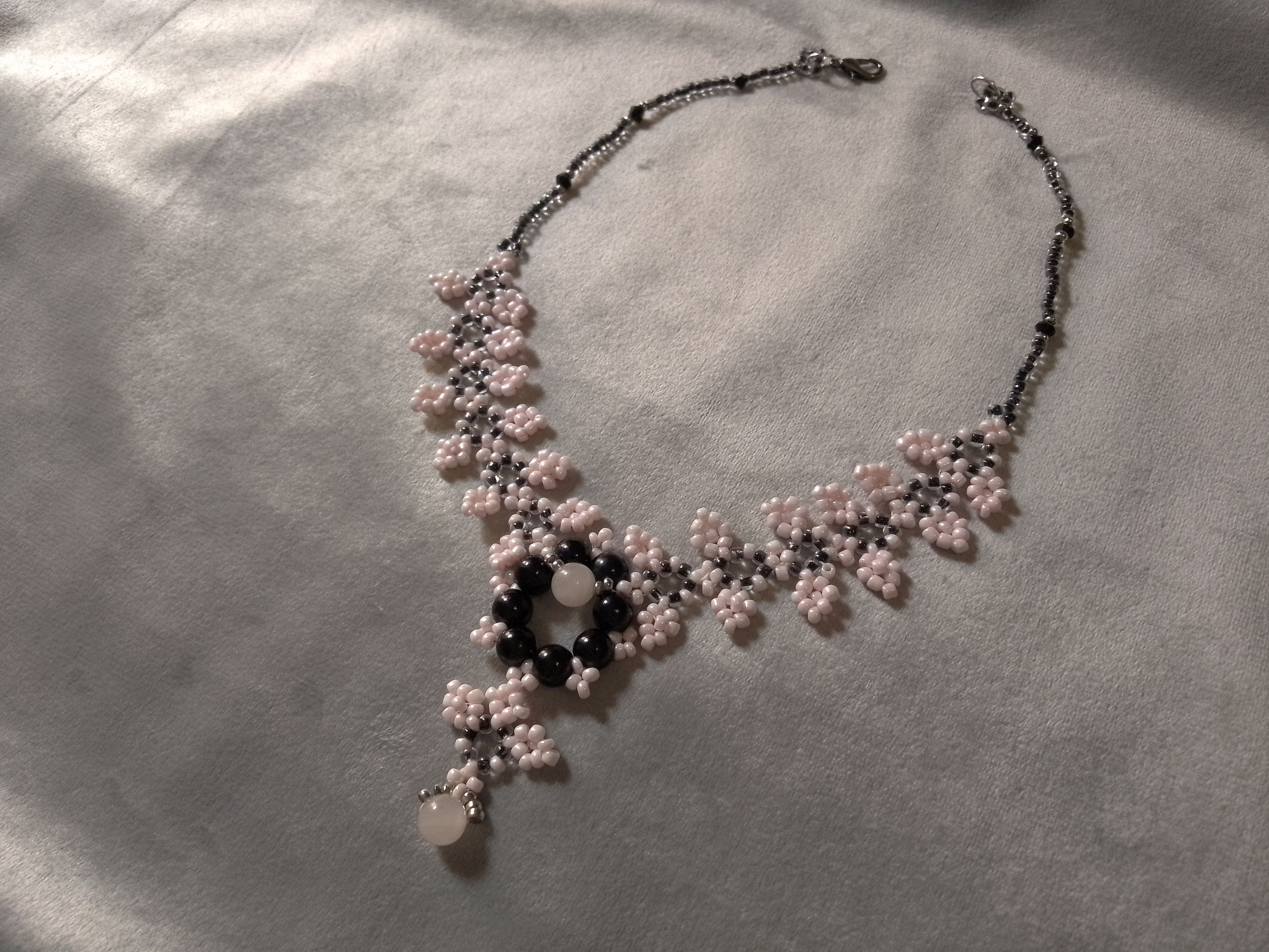 Handmade Necklace Black Pink Natural Rose quartz Stones Size ONE SIZE - 3 Thumbnail
