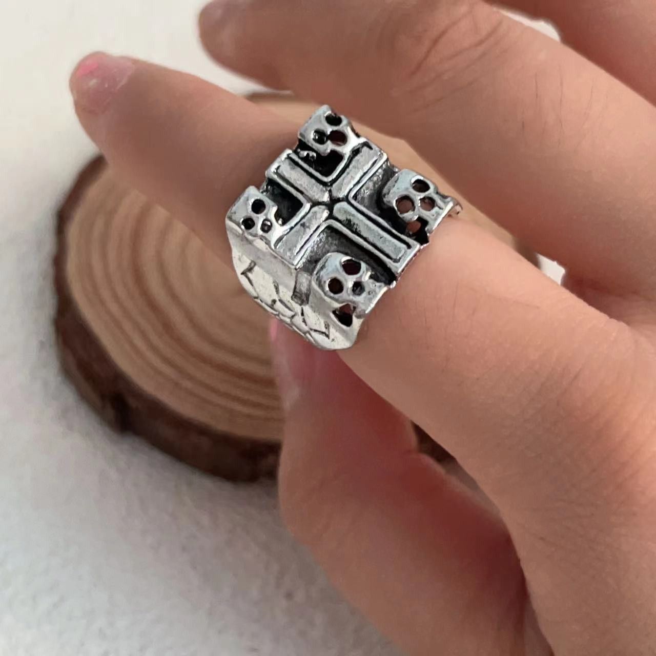 Jewelry Skull Retro Jewelry Rings Open Size Chrome Ring (Size 7-13) Size ONE SIZE - 1 Thumbnail