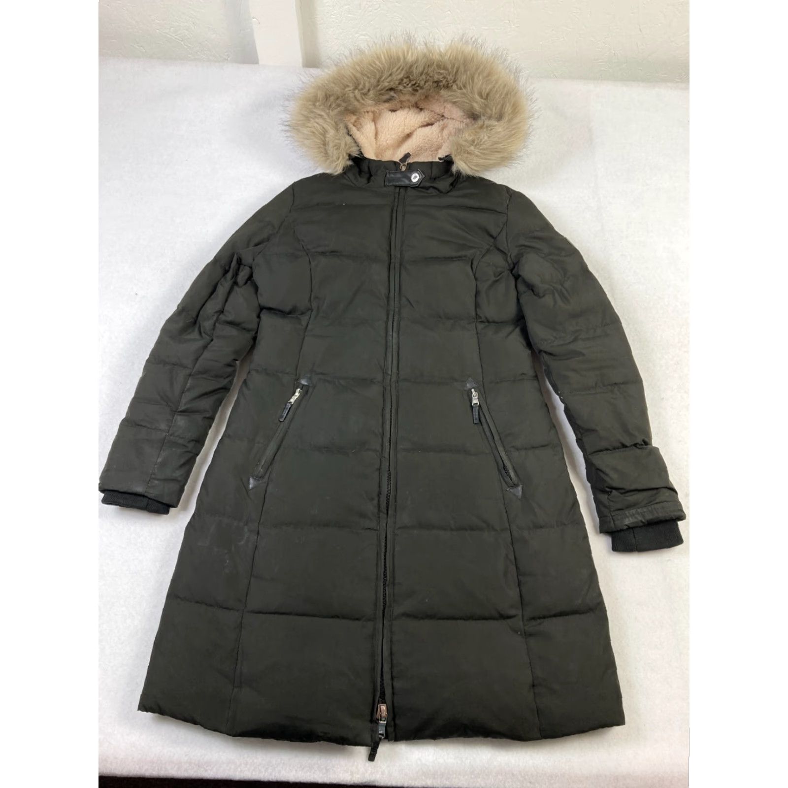 Ralph Lauren Lauren Ralph Lauren Goose Down Jacket Women's XS Green Quilted Hooded Fur Lined Parka Long Coat Jacket Size XS / US 0-2 / IT 36-38 - 2 Thumbnail