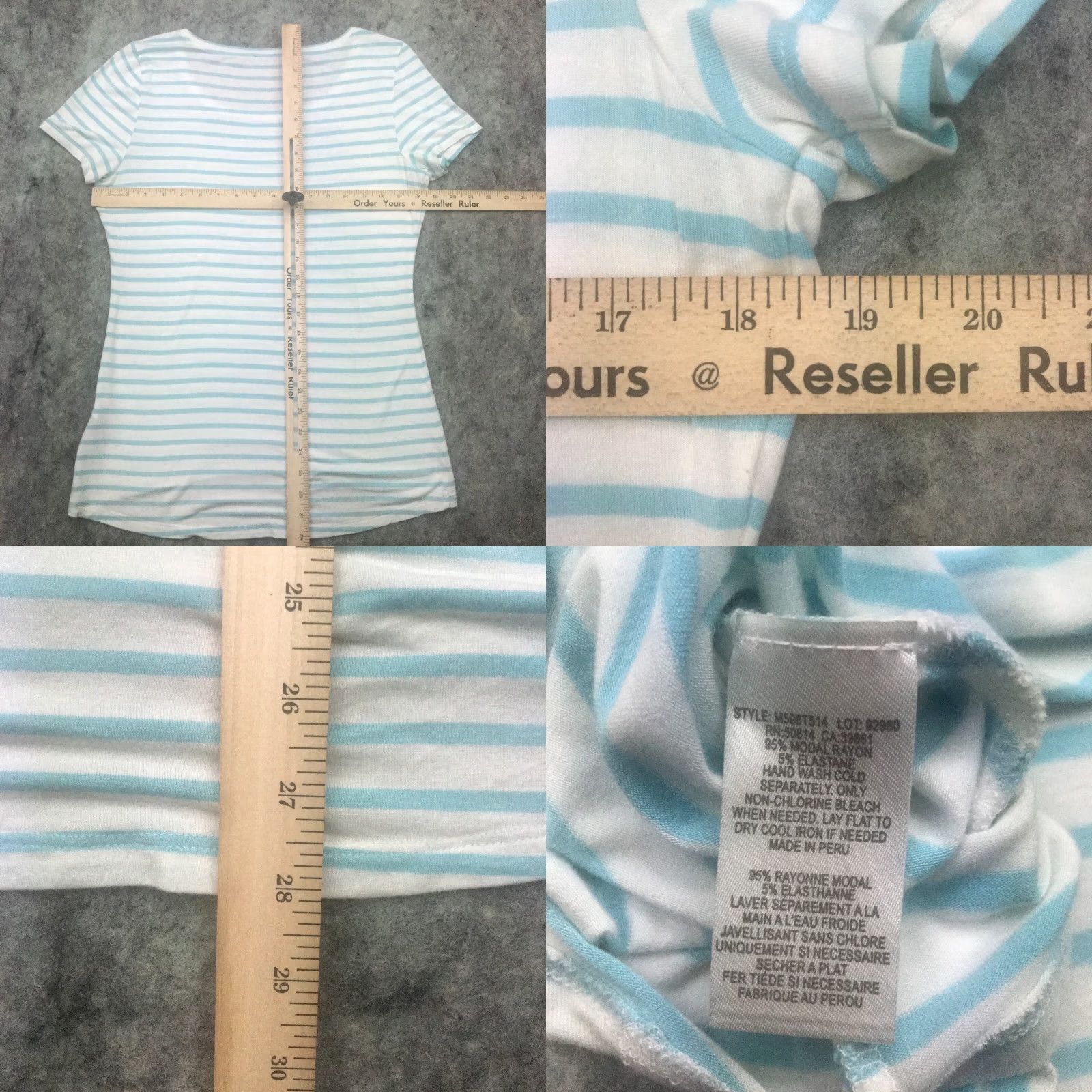 Vintage Tahari Womens Shirt Blouse Striped White Blue Short Sleeve Round Neck Stretch Knit Modal Spandex Basic Casual Travel Size L Womens Size L / US 10 / IT 46 - 8 Thumbnail