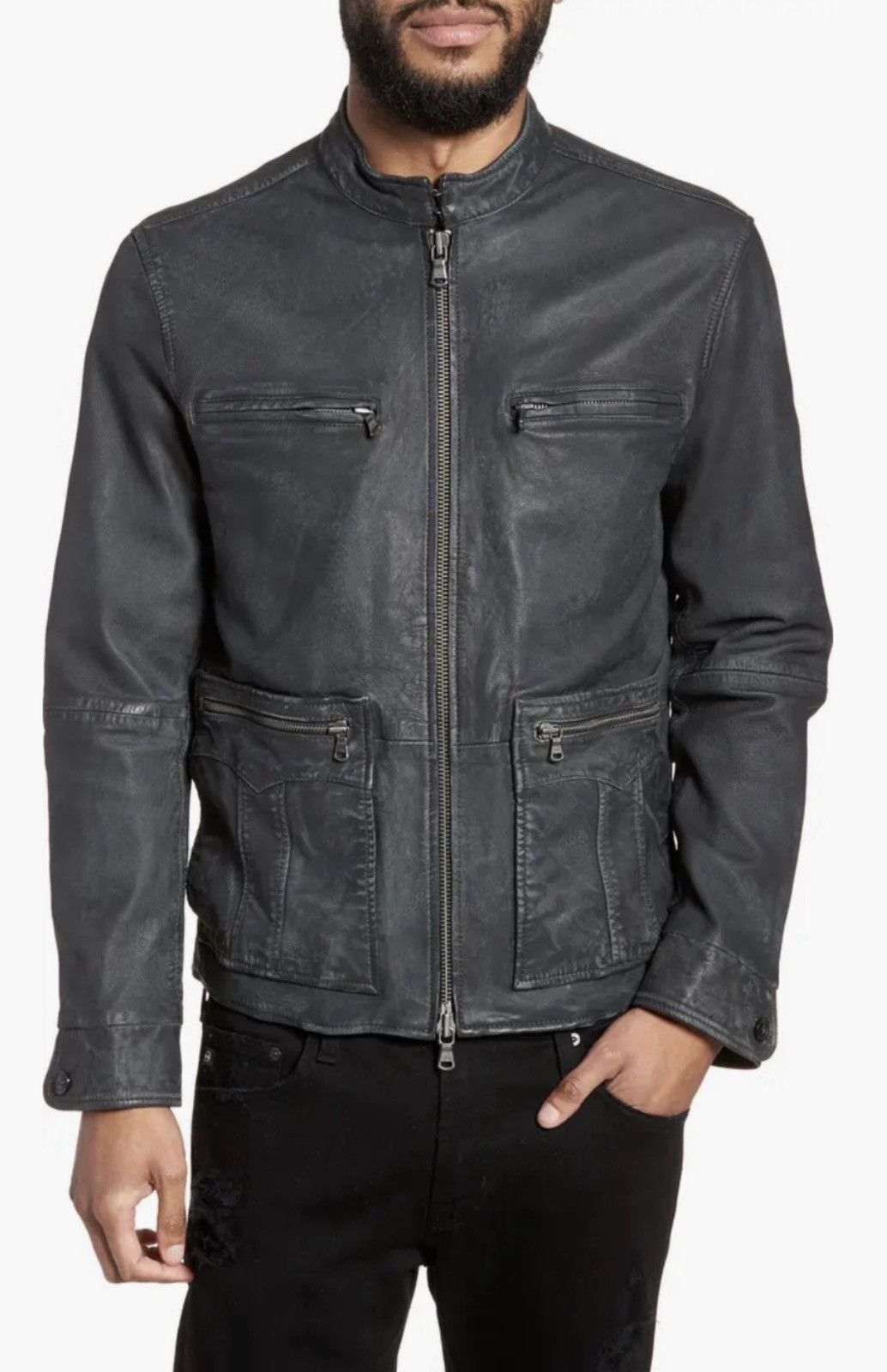 John Varvatos Nick Jonas Distressed Leather Racer Jacket Large Size US L / EU 52-54 / 3 - 7 Thumbnail