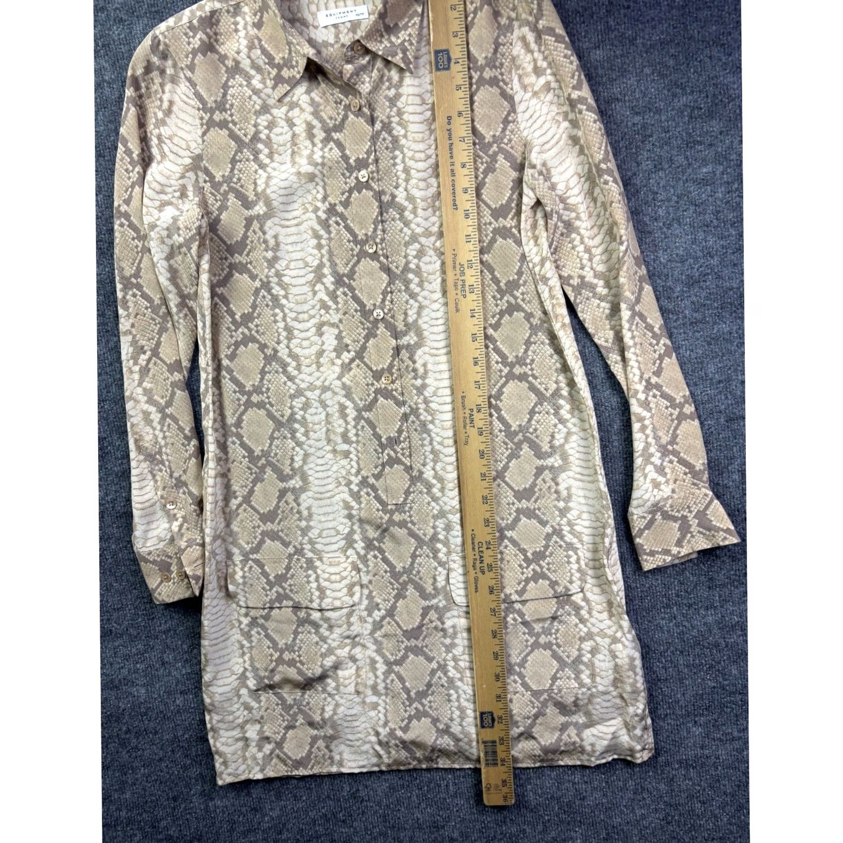 Equipment Equipment Shirt Dress Womens XS Tan Snakeskin Print Long Sleeve Silk 100% Silk Button-Front Pockets Casual Workwear Size XS / US 0-2 / IT 36-38 - 4 Thumbnail