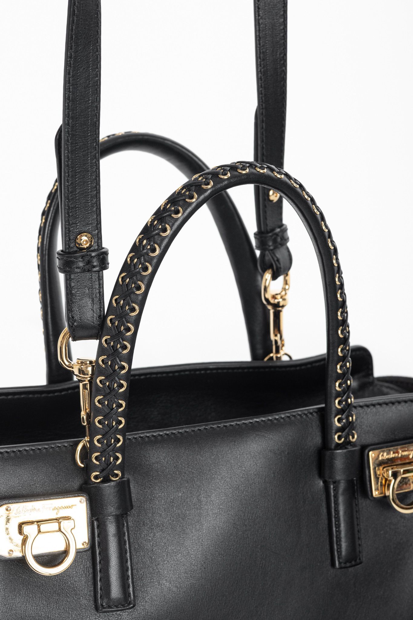 Salvatore Ferragamo Salvatore Ferragamo Gancini Black Leather & Calf Hair Tote Size ONE SIZE - 7 Thumbnail