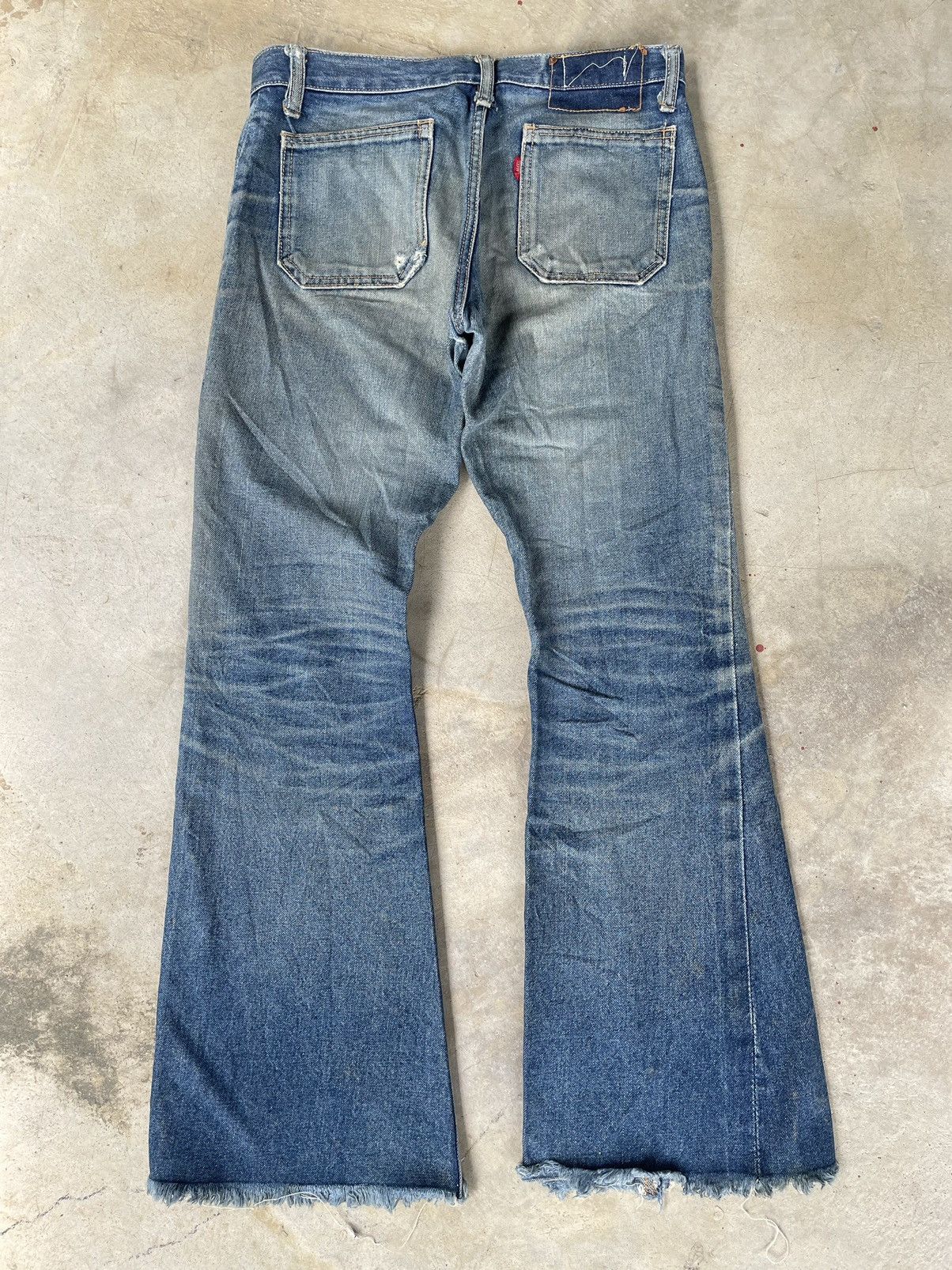 If Six Was Nine Rare Vintage 80s Edwin Distressed Flare Faded Mud Wash Denim Size US 31 - 15 Thumbnail