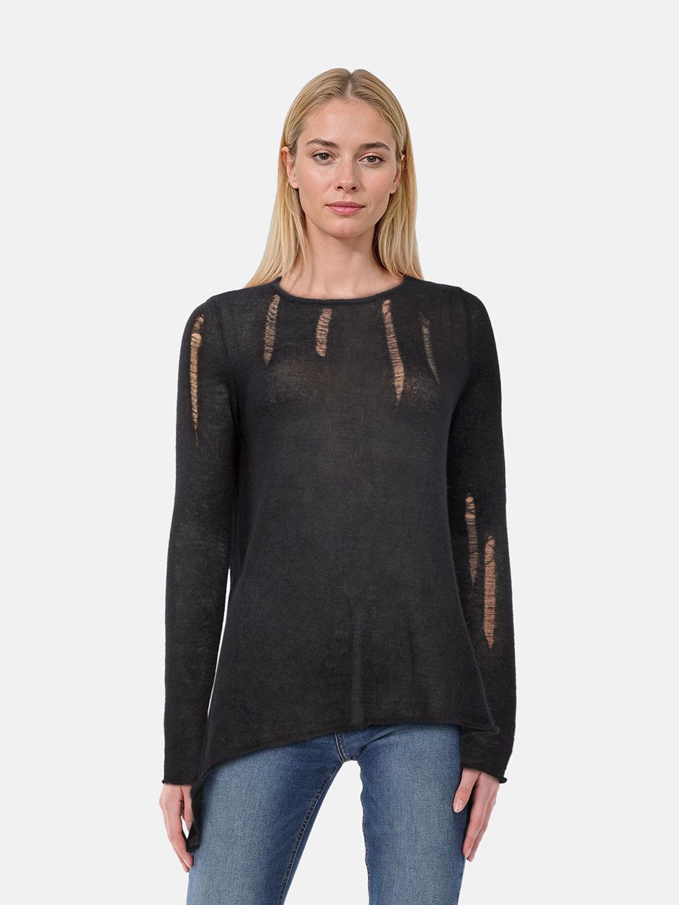 Pierre Balmain Black Distressed Sheer Jumper Size M / US 6-8 / IT 42-44 - 1 Thumbnail