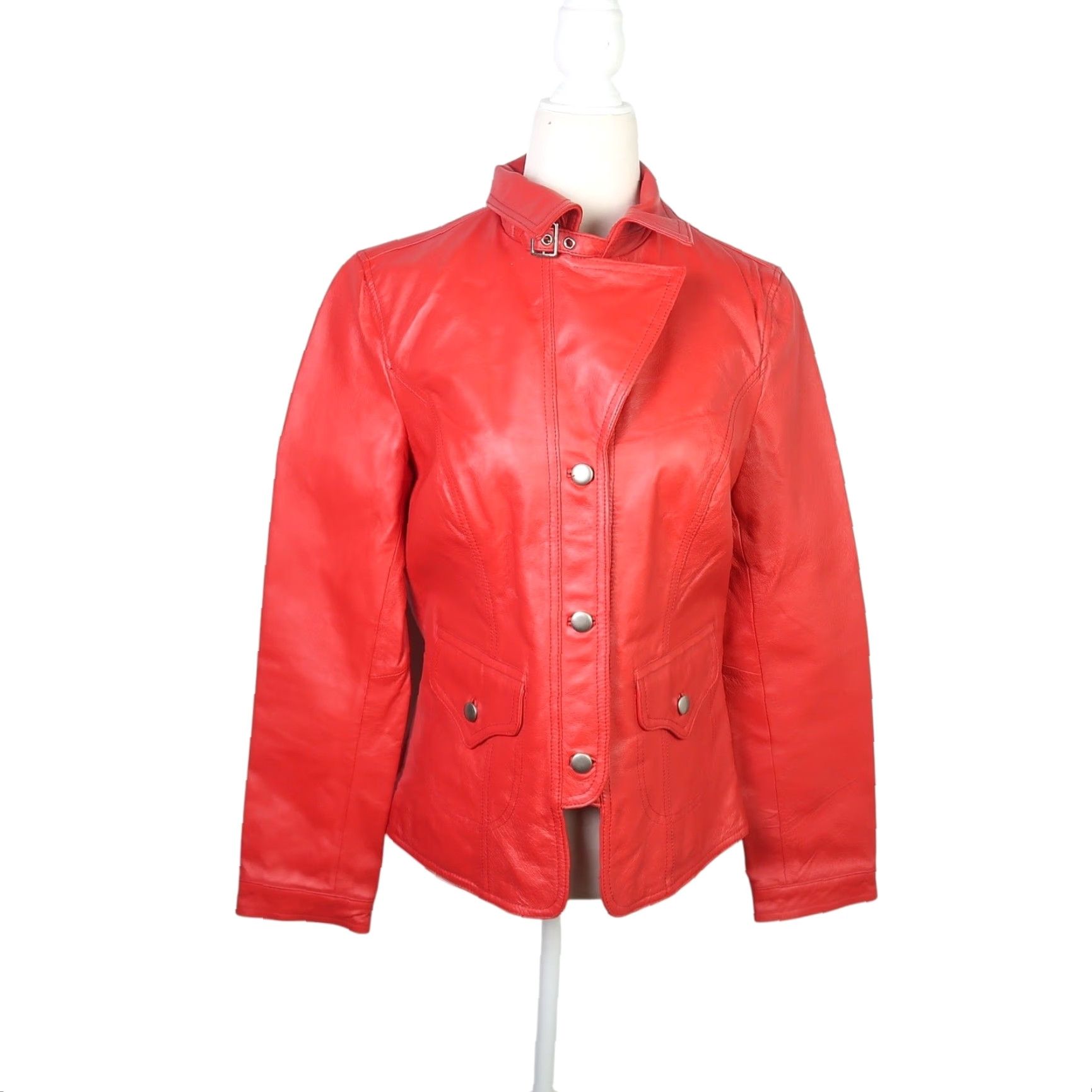 Vintage Cami Red Leather Button Front Jacket Womens 10 Regular Short Long Sleeve Biker Solid Vintage? Size L / US 10 / IT 46 - 5 Thumbnail