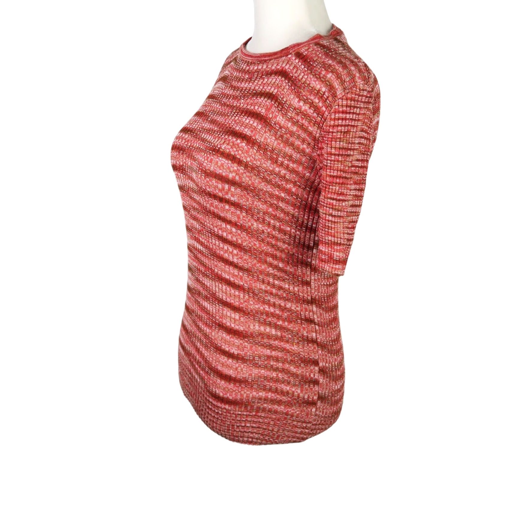 Vintage VINTAGE Elli red and cream marled rib knit short sleeve sweater top L Size L / US 10 / IT 46 - 3 Thumbnail