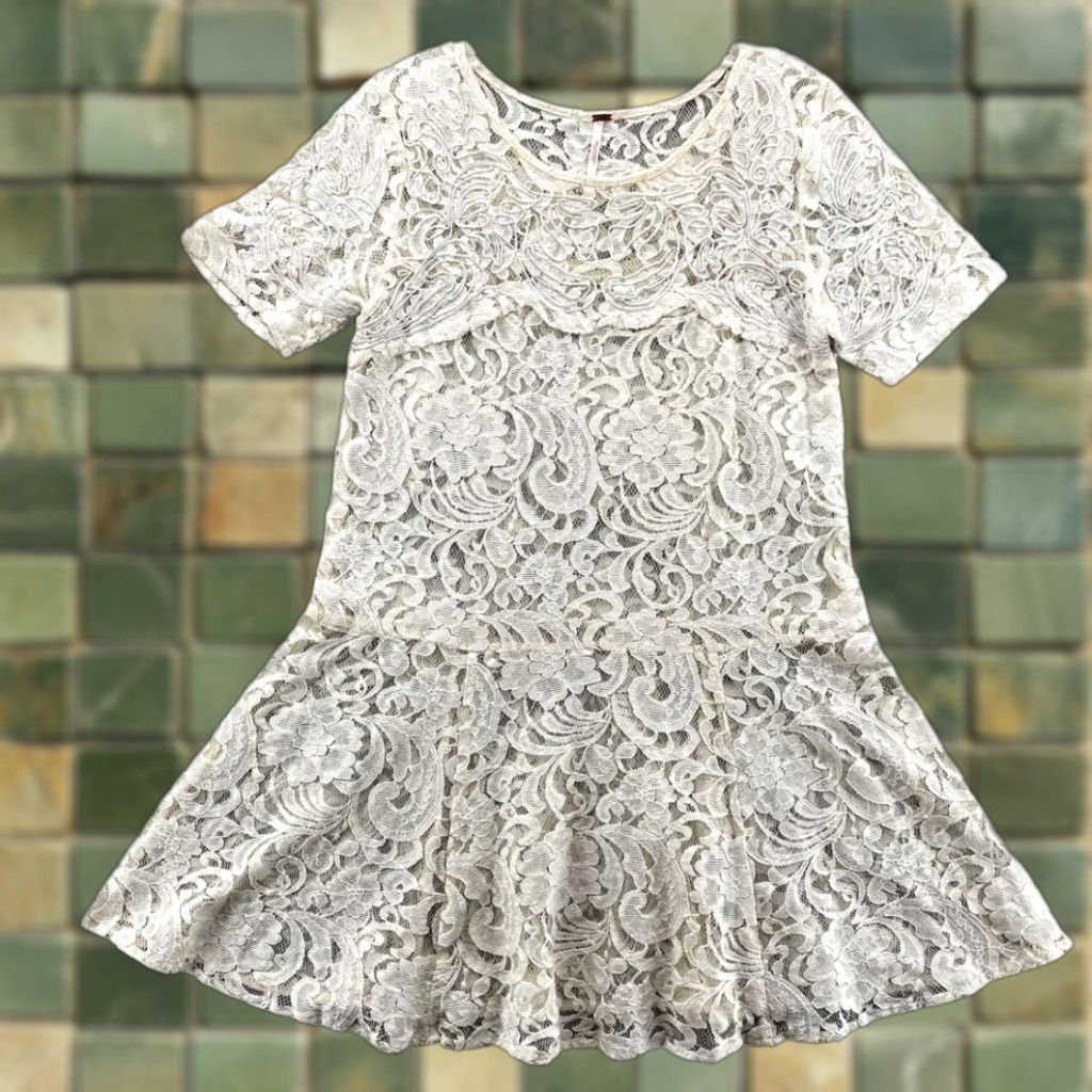 chinese dress ladies 1970s Cream Crochet Paisley Lace Dress main image 1