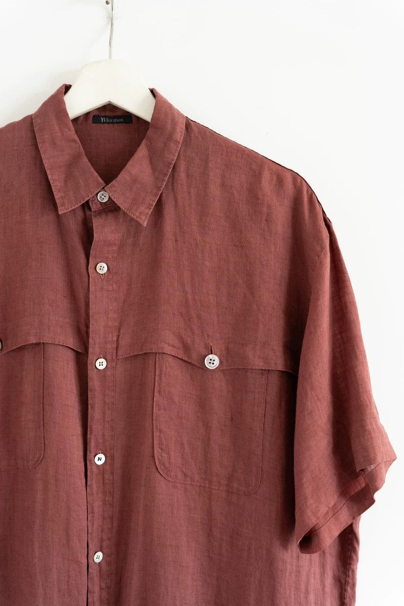 Yohji Yamamoto Yohji Yamamoto size os 90s Brick Red Linen Short Sleeve Sh Size US M / EU 48-50 / 2 - 4 Thumbnail
