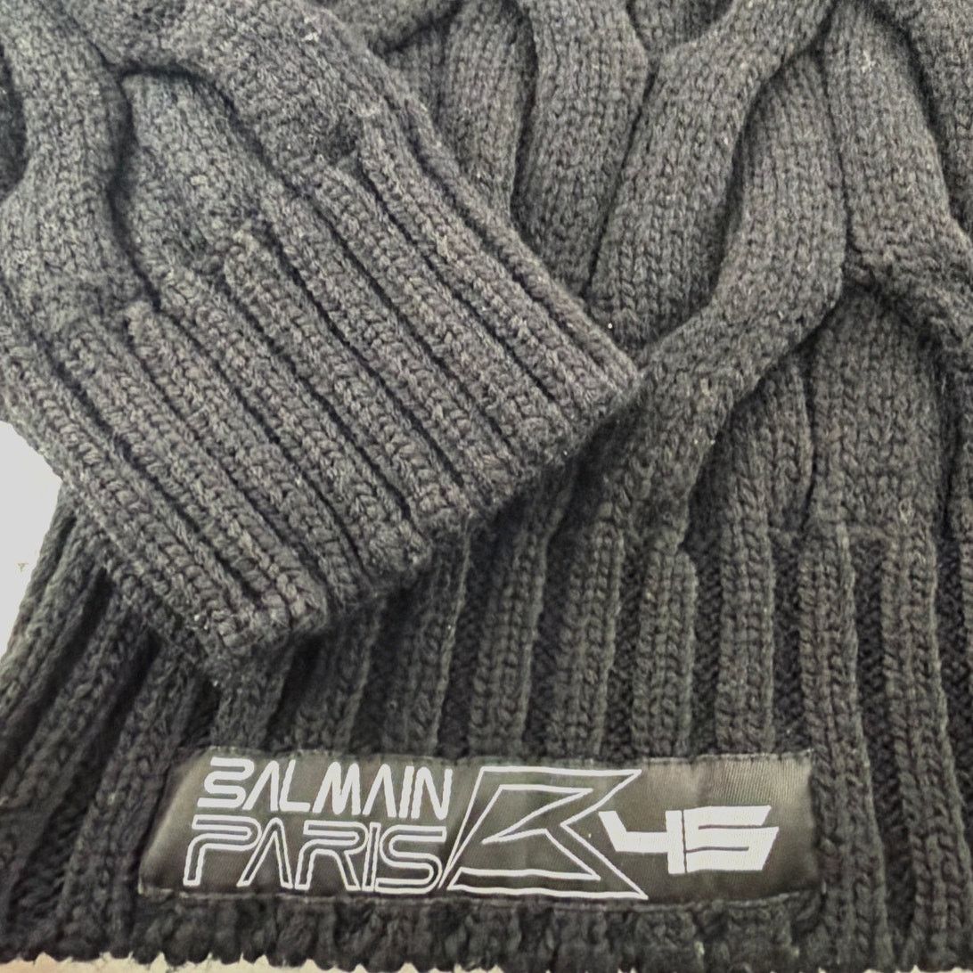 Balmain BALMAIN Men's Black Half Zip Cable Knit Pullover Sweater L Size US L / EU 52-54 / 3 - 9 Thumbnail