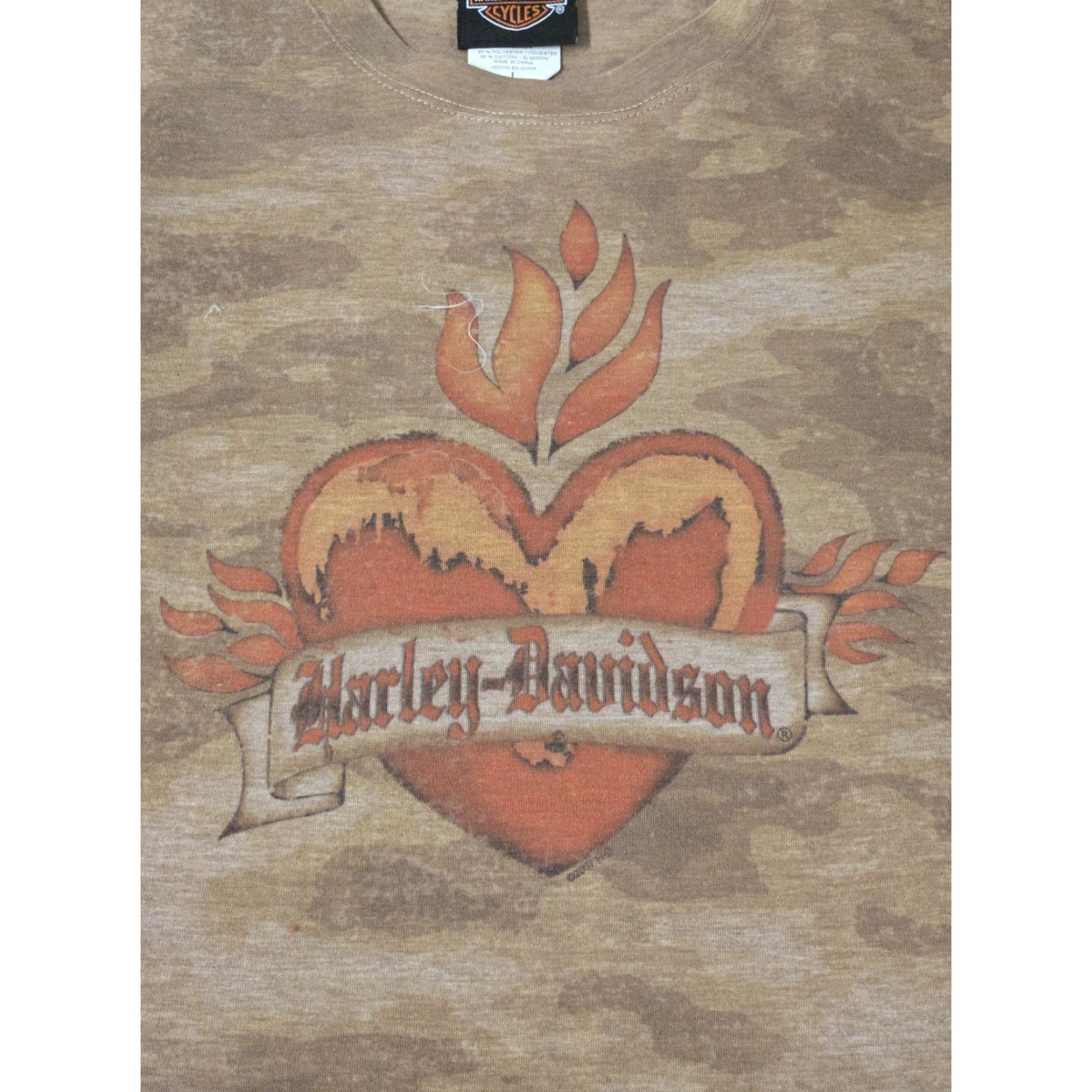 Harley Davidson VINTAGE Harley-Davidson Shirt Womens Large Brown Camouflage Heart Flame San Diego California Tee Size L / US 10 / IT 46 - 2 Thumbnail