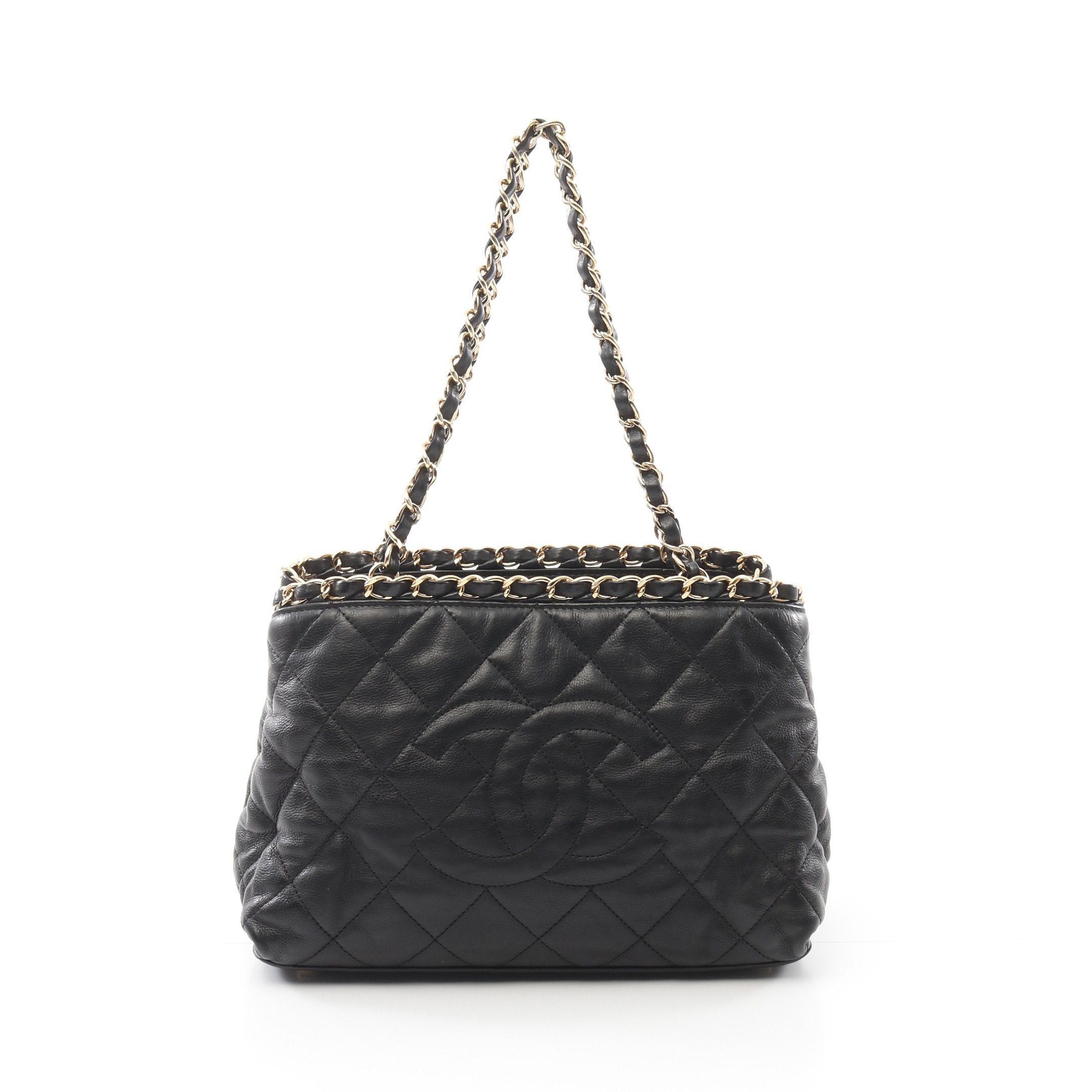 Chanel Chain Me Matelasse Handbag Tote Bag Lambskin Black Gold Hardware, Women's