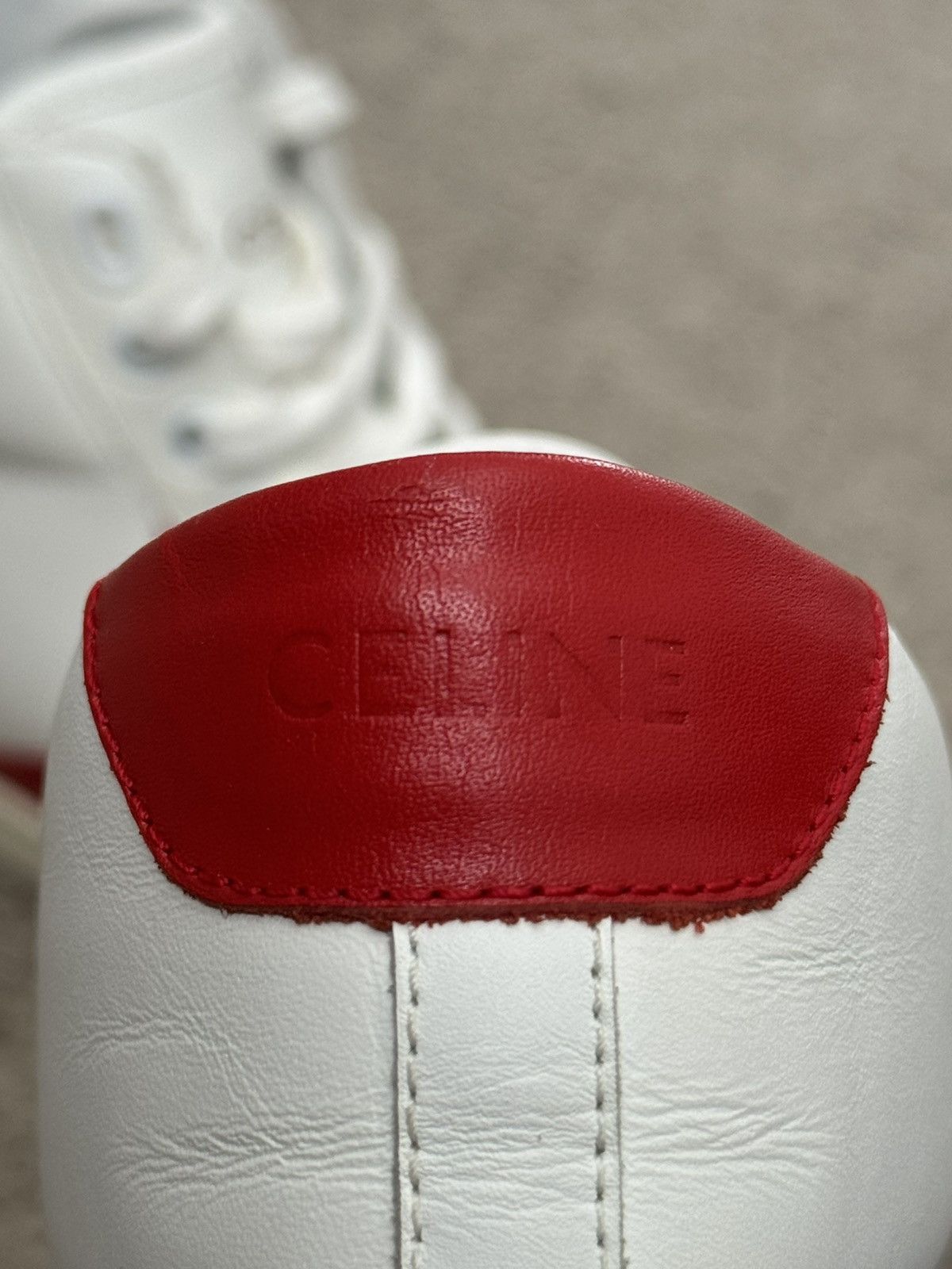 Celine Celine TR 01 Triomphe White & Red Mid Top Sneakers Size US 7 / EU 40 - 10 Thumbnail