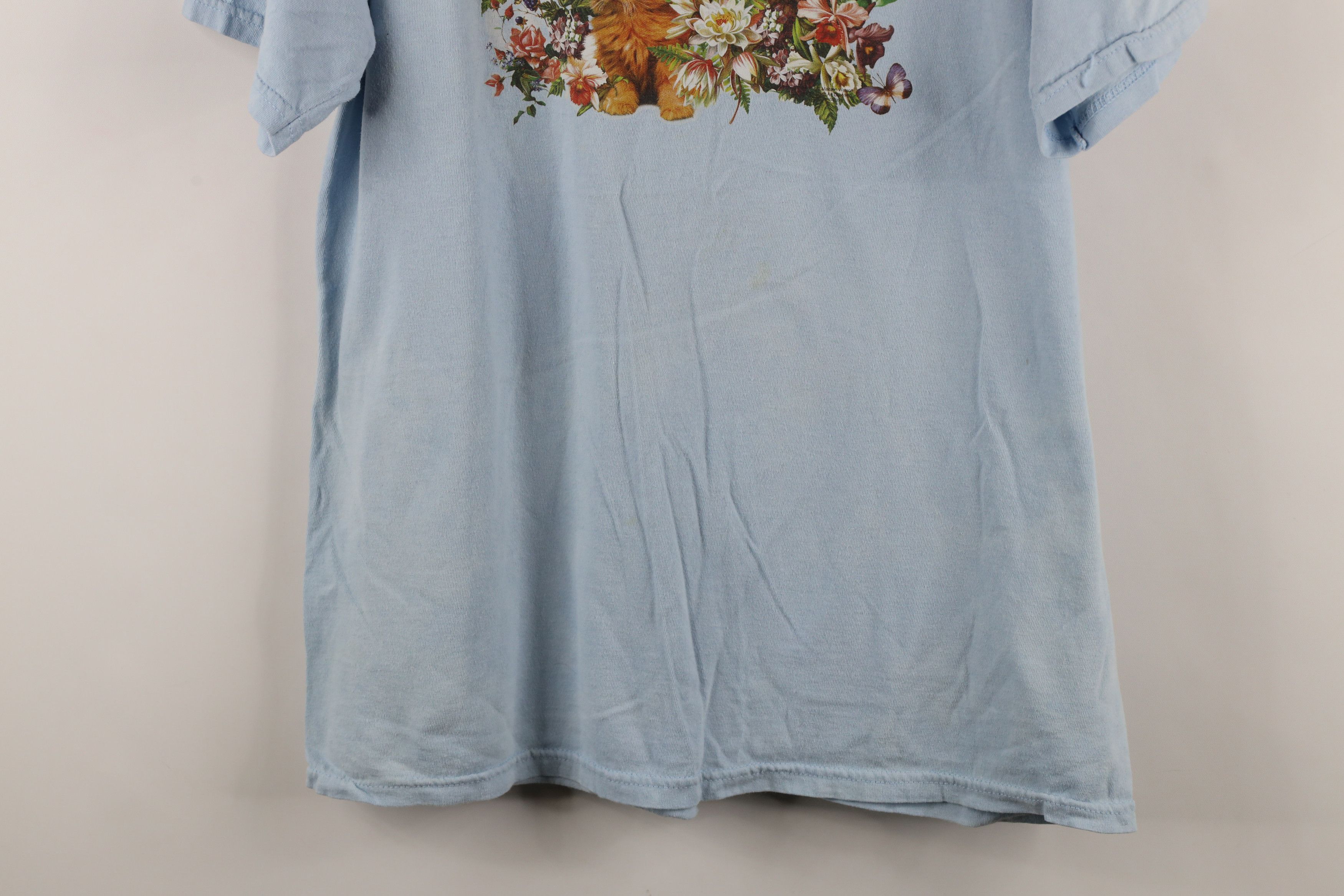 Vintage Vintage 90s Streetwear Flower Cat Kitten T-Shirt Blue Size L / US 10 / IT 46 - 3 Thumbnail
