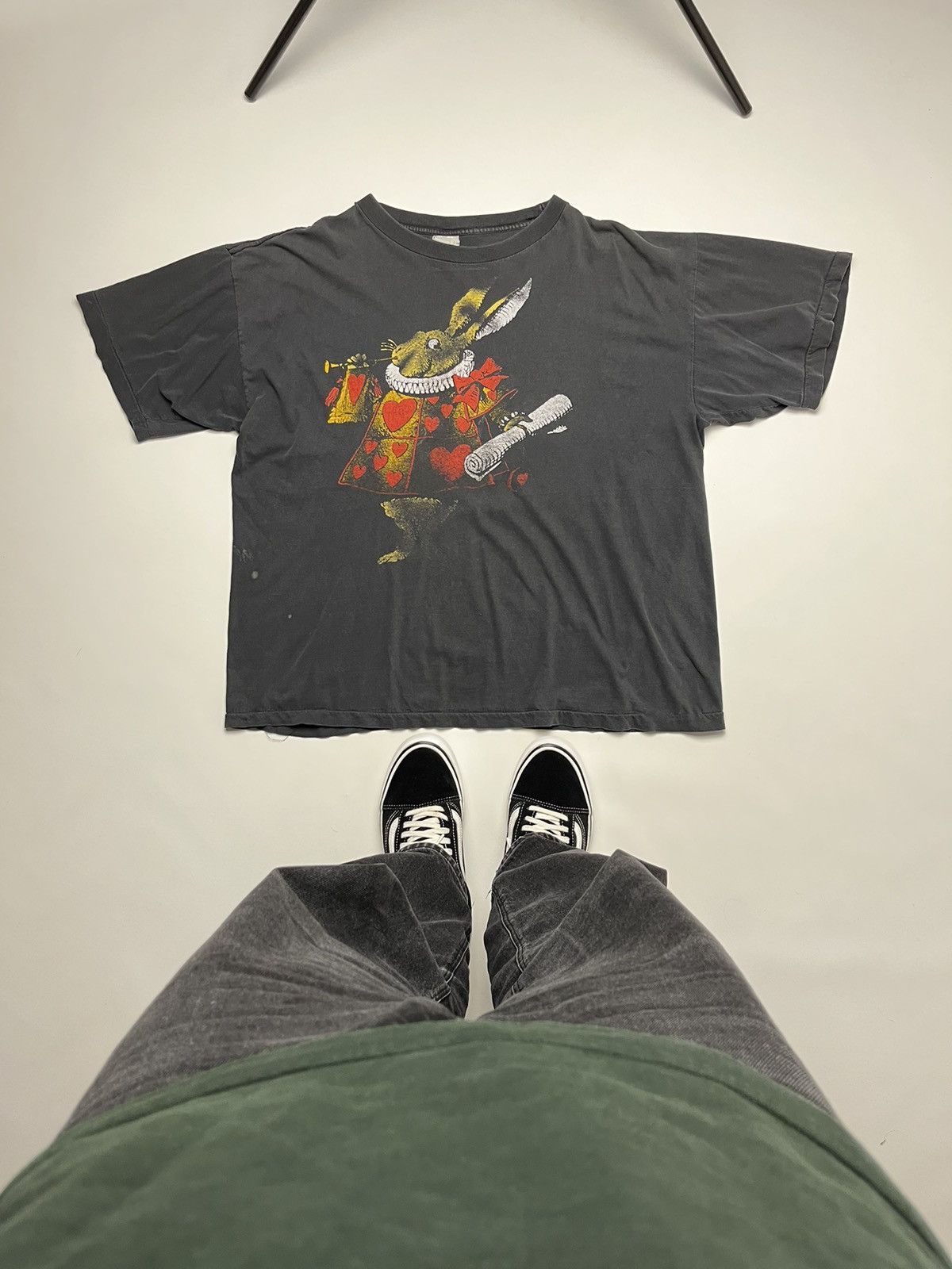 image of Movie x Vintage Alice In Wonderland Rabbit Vintage Faded Tee in Faded Black, Men's (Size XL)