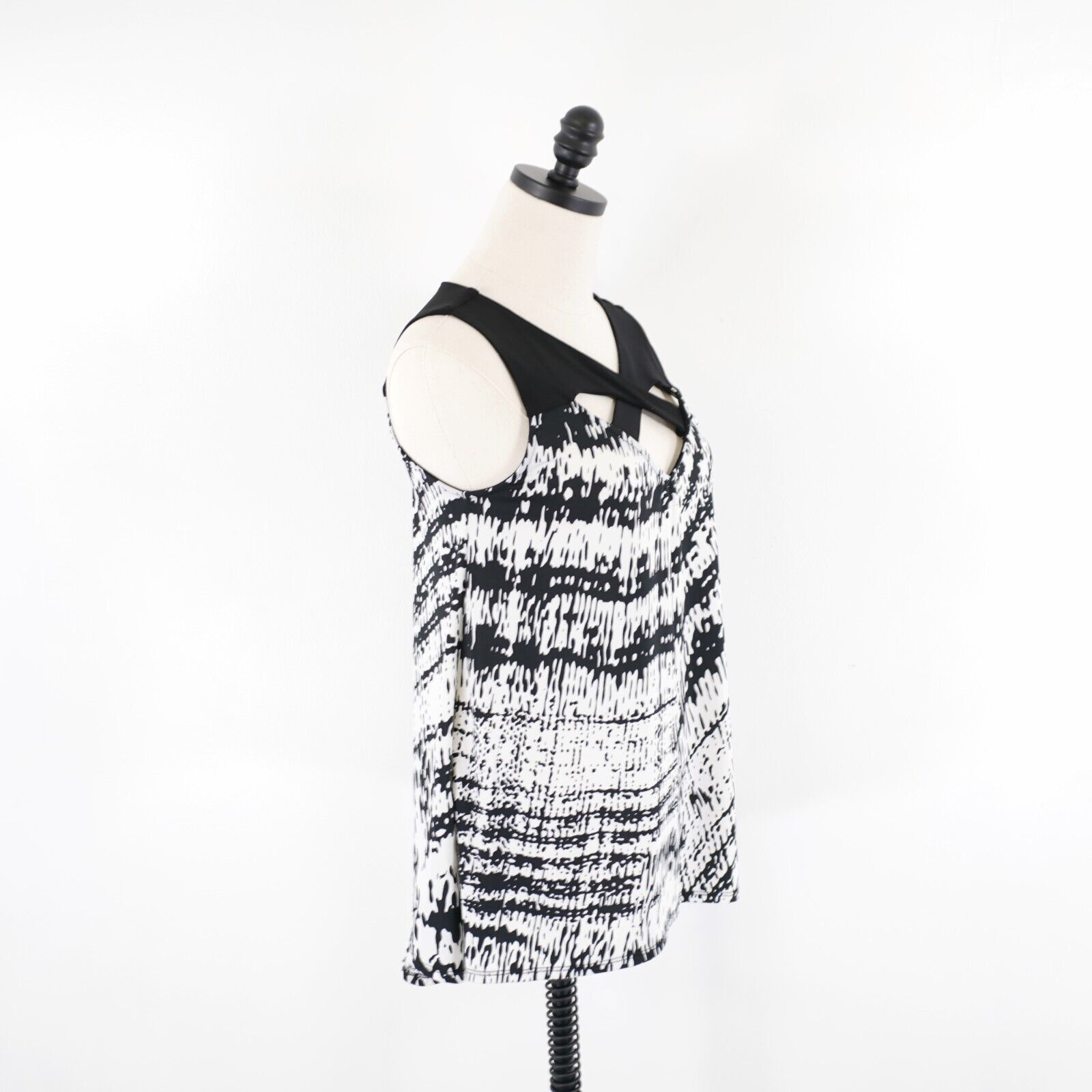 Designer Yuni Los Angeles Small Black White Keyhole Sleeveless Blouse Size S / US 4 / IT 40 - 5 Thumbnail