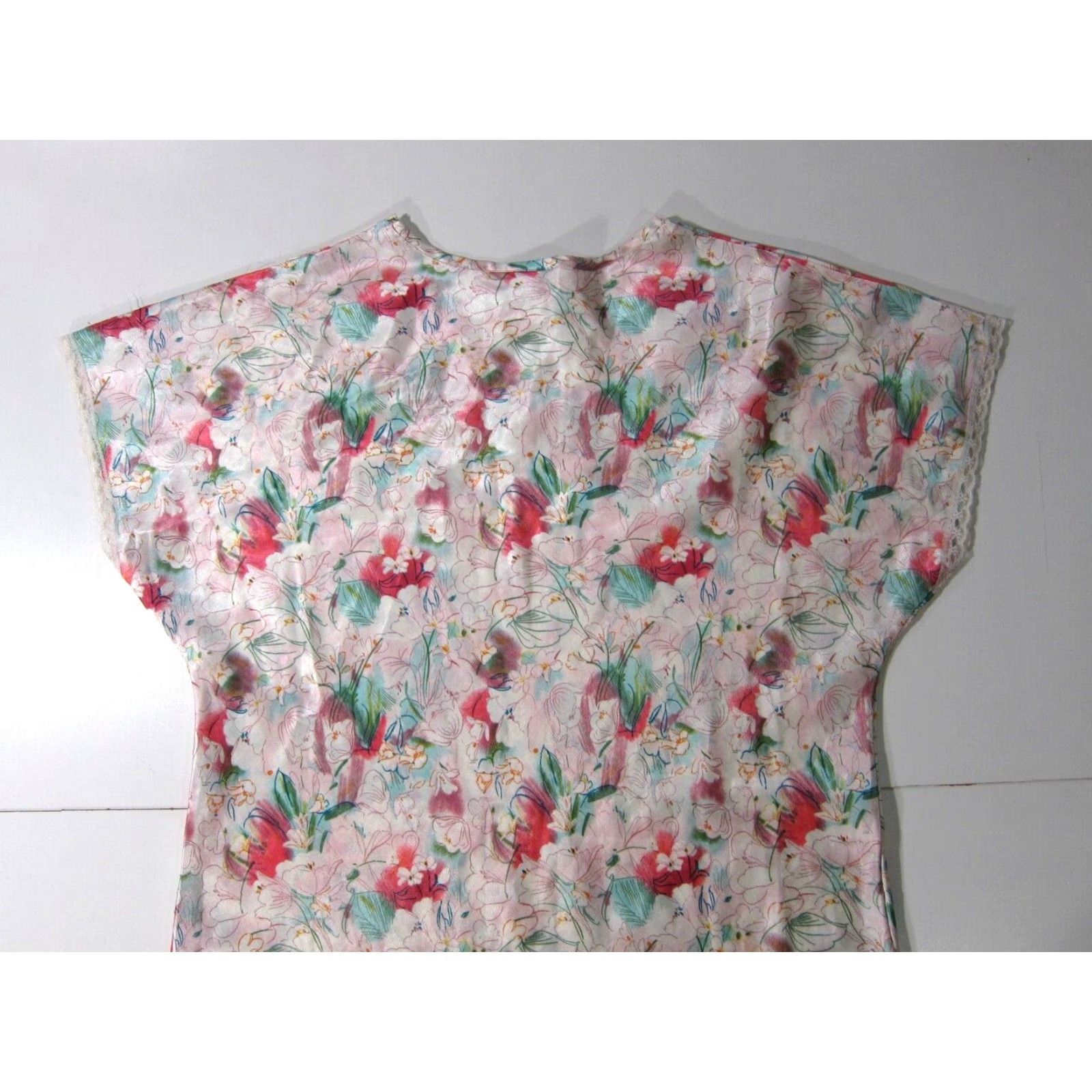 Pinko Vintage Sarah Bentley Intimates Pink Green Floral Lace V-Neck Cami Nightgown M Size ONE SIZE - 6 Thumbnail