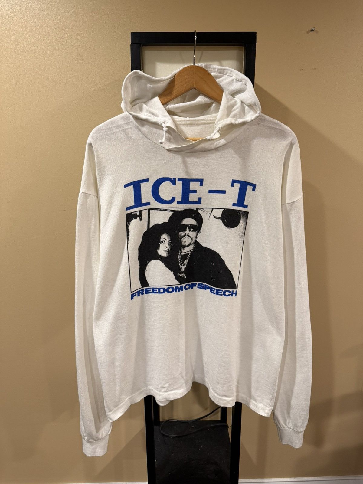 Vintage Vintage Ice-T Freedom of Speech 90’s White LS Hoodie T-Shirt Size US L / EU 52-54 / 3 - 15 Thumbnail